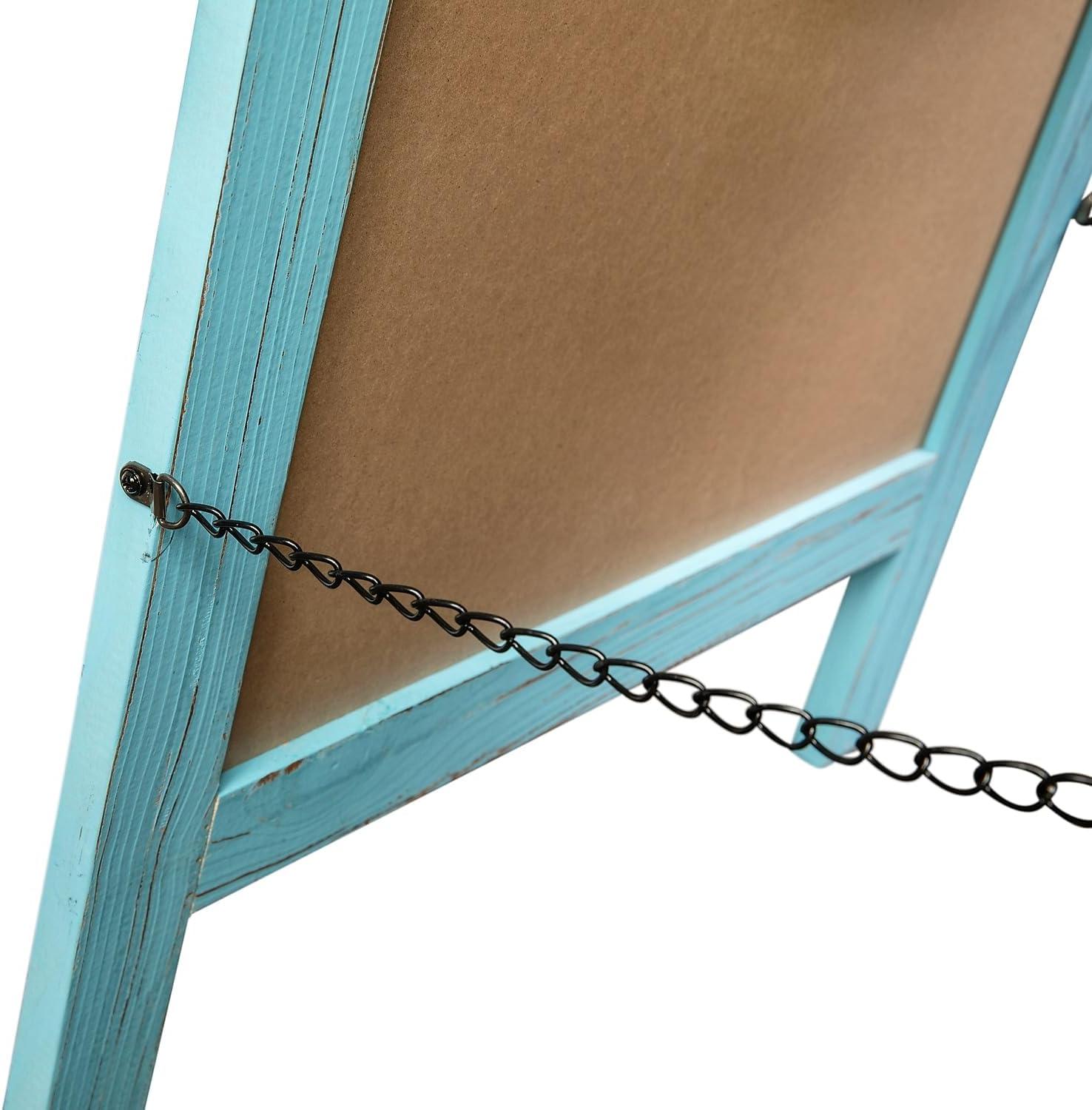 imageFlash Furniture Canterbury Magnetic Chalkboard Sign Robin Blue Wood Frame 30quot x 20quot Freestanding Double Sided Magnetic Chalkboard Surface IndoorOutdoorRobin Blue