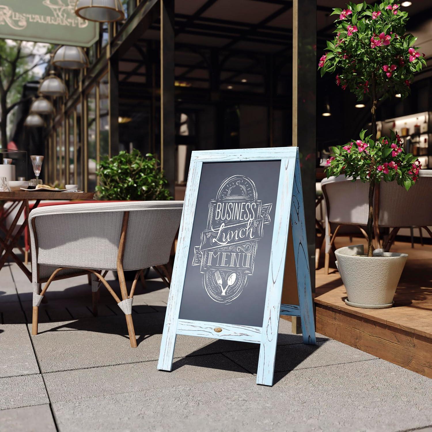 imageFlash Furniture Canterbury Magnetic Chalkboard Sign Robin Blue Wood Frame 30quot x 20quot Freestanding Double Sided Magnetic Chalkboard Surface IndoorOutdoorRobin Blue