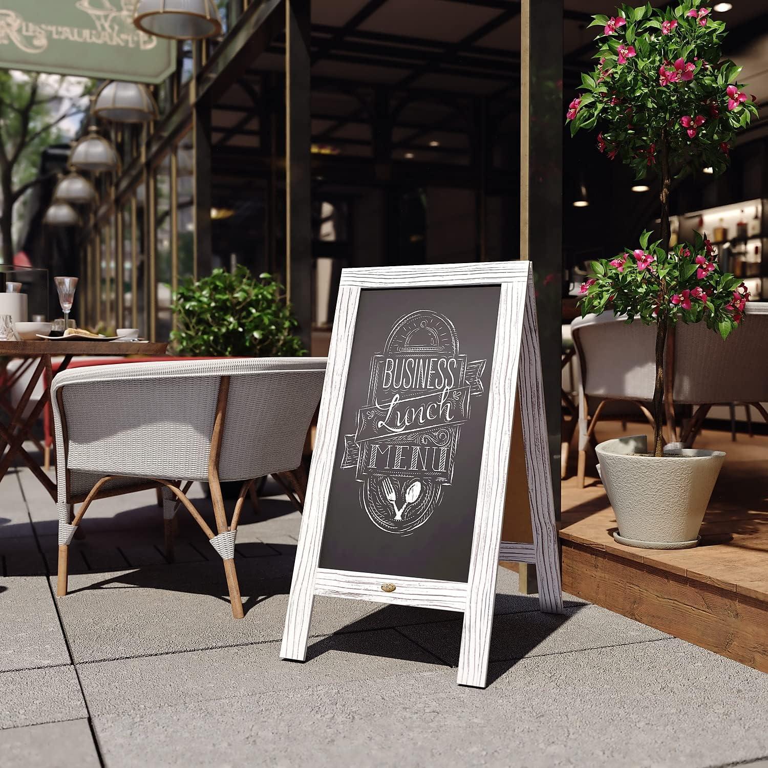 imageFlash Furniture Canterbury Magnetic Chalkboard Sign Robin Blue Wood Frame 30quot x 20quot Freestanding Double Sided Magnetic Chalkboard Surface IndoorOutdoorWhite Wash
