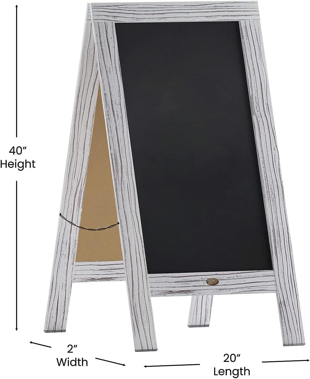 imageFlash Furniture Canterbury Magnetic Chalkboard Sign Robin Blue Wood Frame 30quot x 20quot Freestanding Double Sided Magnetic Chalkboard Surface IndoorOutdoorWhite Wash