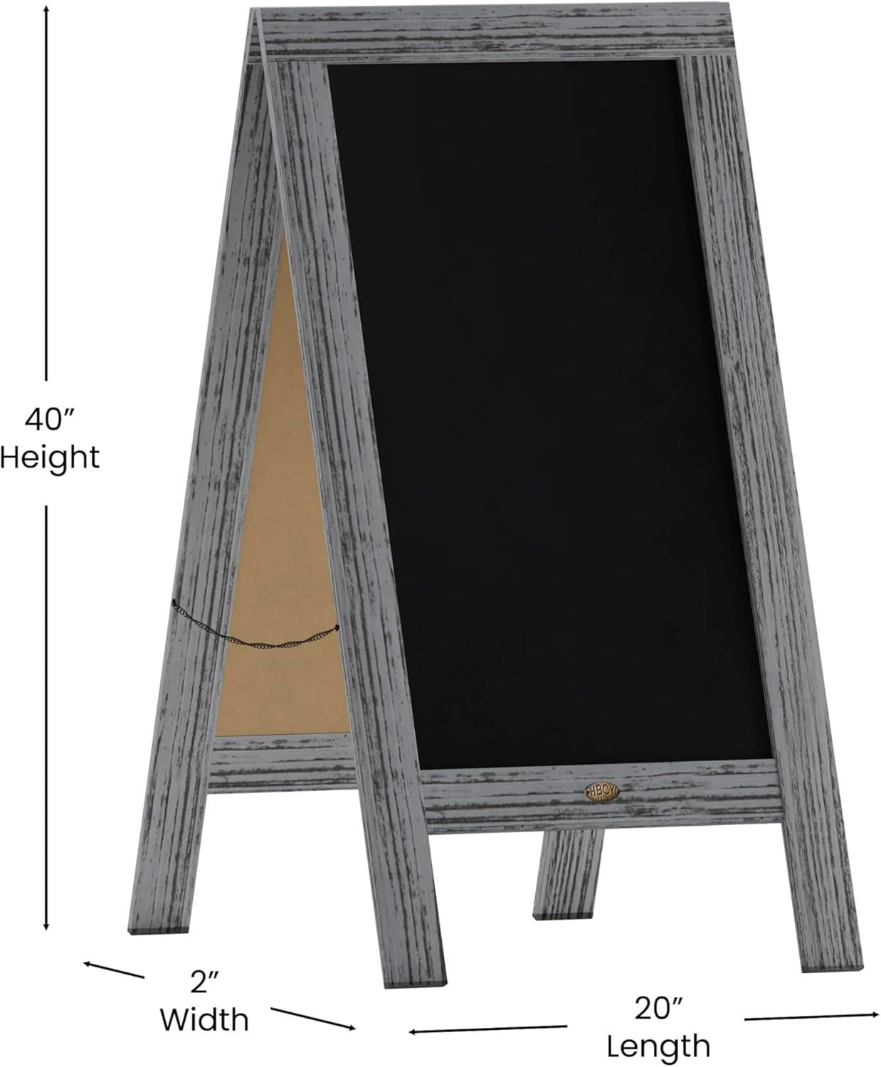 imageFlash Furniture Canterbury Magnetic Chalkboard Sign Robin Blue Wood Frame 30quot x 20quot Freestanding Double Sided Magnetic Chalkboard Surface IndoorOutdoorGray Wash