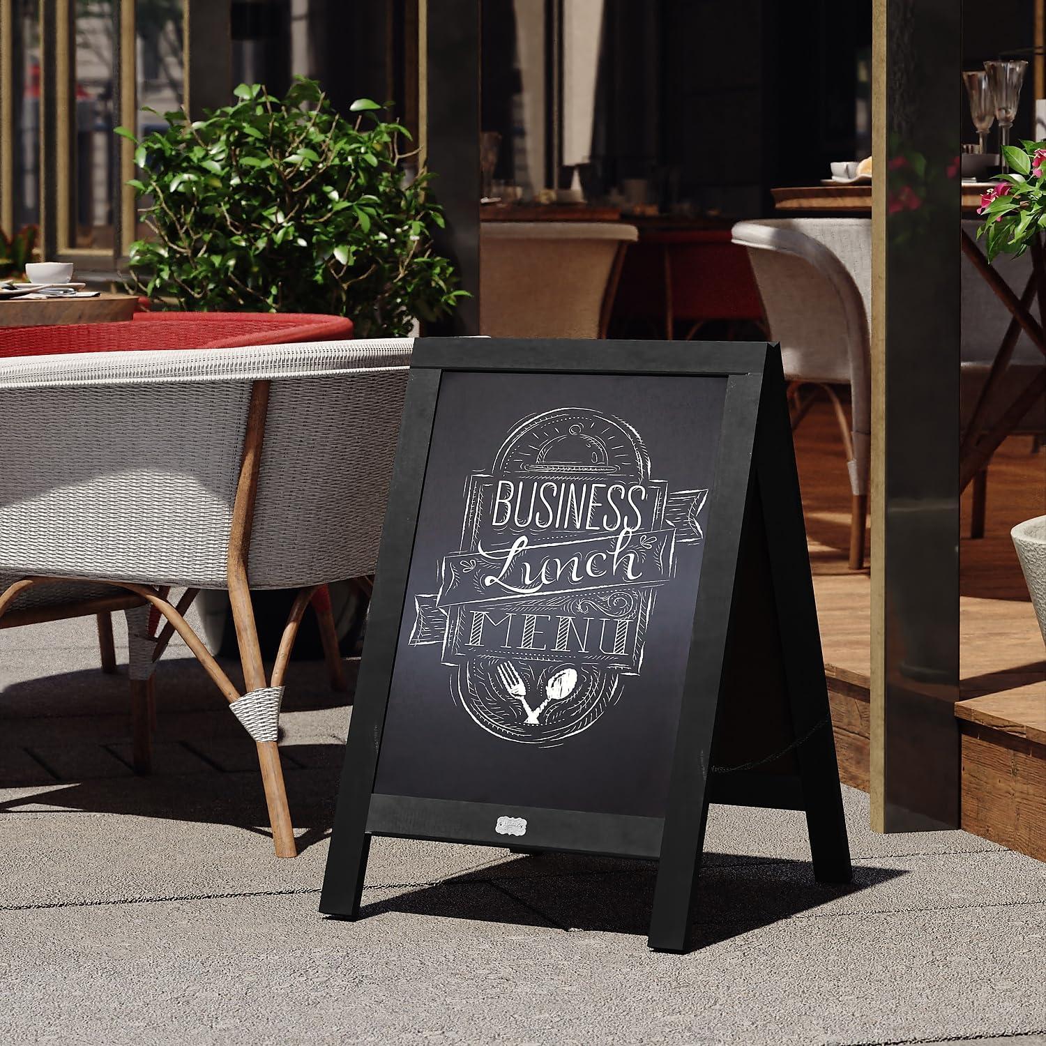 imageFlash Furniture Canterbury Magnetic Chalkboard Sign Robin Blue Wood Frame 30quot x 20quot Freestanding Double Sided Magnetic Chalkboard Surface IndoorOutdoorBlack