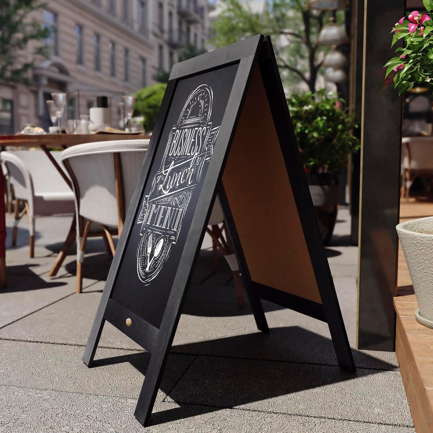 imageFlash Furniture Canterbury Magnetic Chalkboard Sign Robin Blue Wood Frame 30quot x 20quot Freestanding Double Sided Magnetic Chalkboard Surface IndoorOutdoorBlack