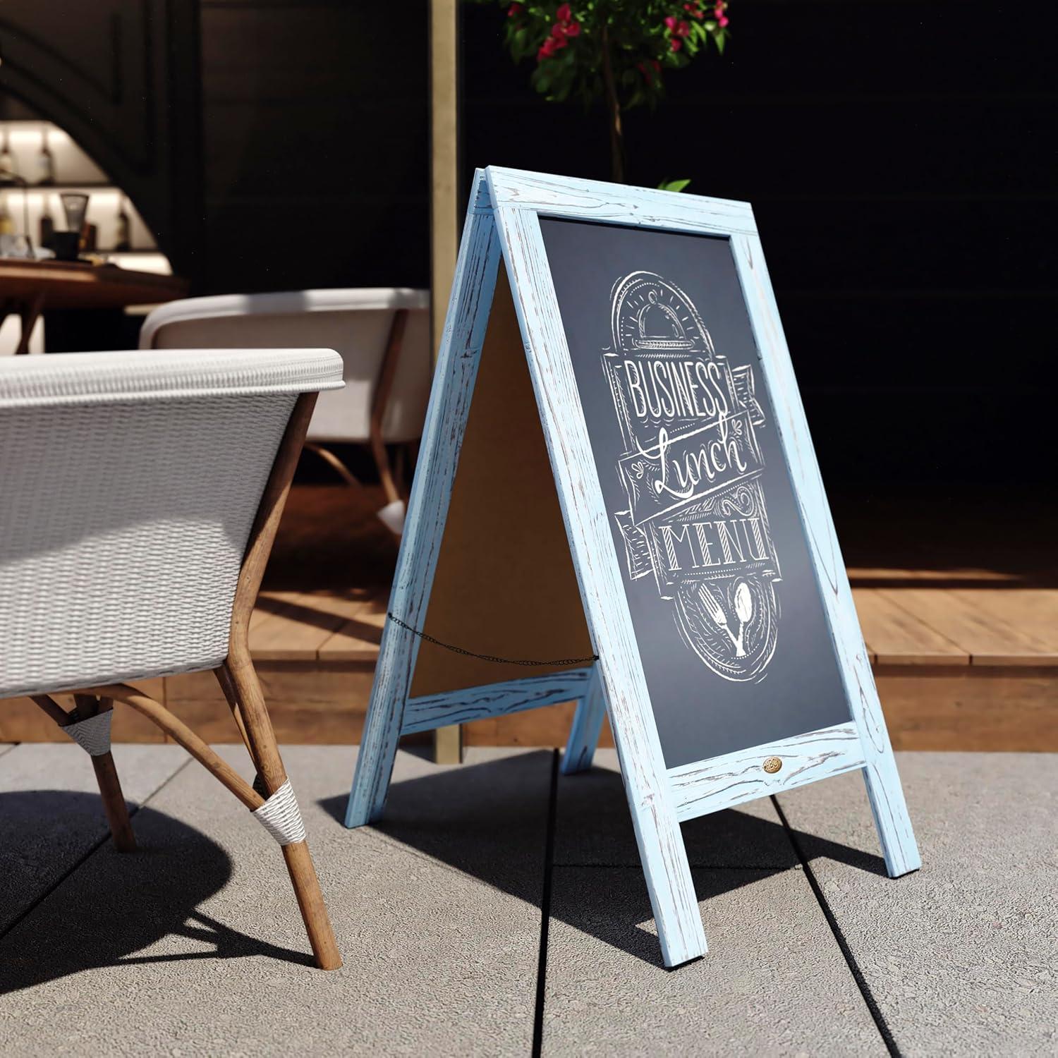 imageFlash Furniture Canterbury Magnetic Chalkboard Sign Robin Blue Wood Frame 30quot x 20quot Freestanding Double Sided Magnetic Chalkboard Surface IndoorOutdoorRobin Blue