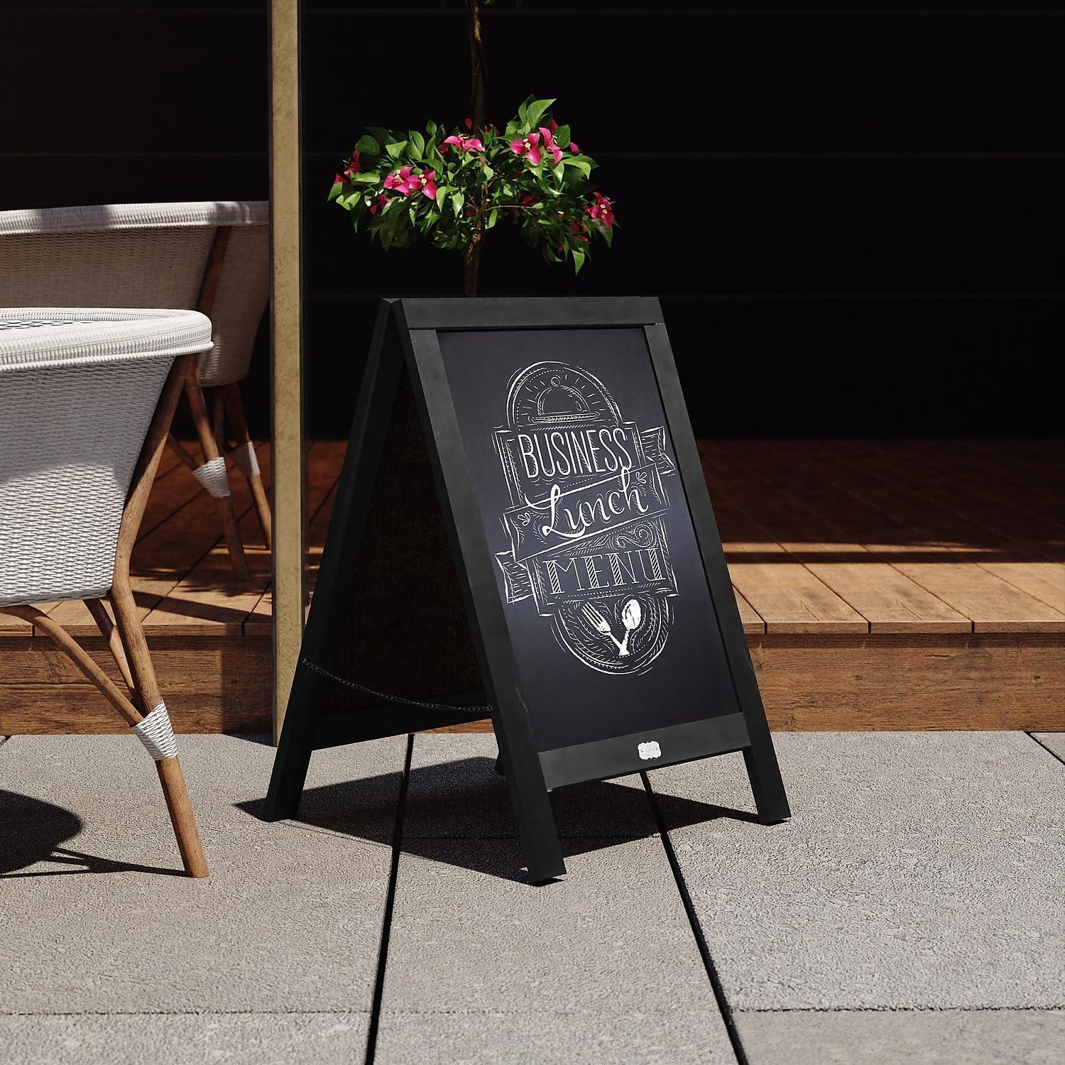 imageFlash Furniture Canterbury Magnetic Chalkboard Sign Robin Blue Wood Frame 30quot x 20quot Freestanding Double Sided Magnetic Chalkboard Surface IndoorOutdoorBlack