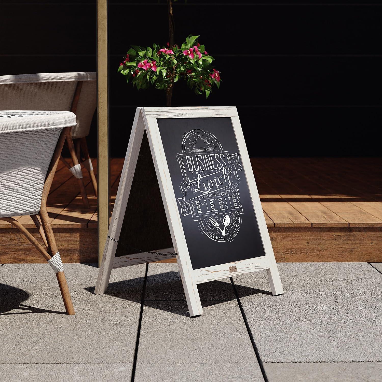 imageFlash Furniture Canterbury Magnetic Chalkboard Sign Robin Blue Wood Frame 30quot x 20quot Freestanding Double Sided Magnetic Chalkboard Surface IndoorOutdoorWhite Wash