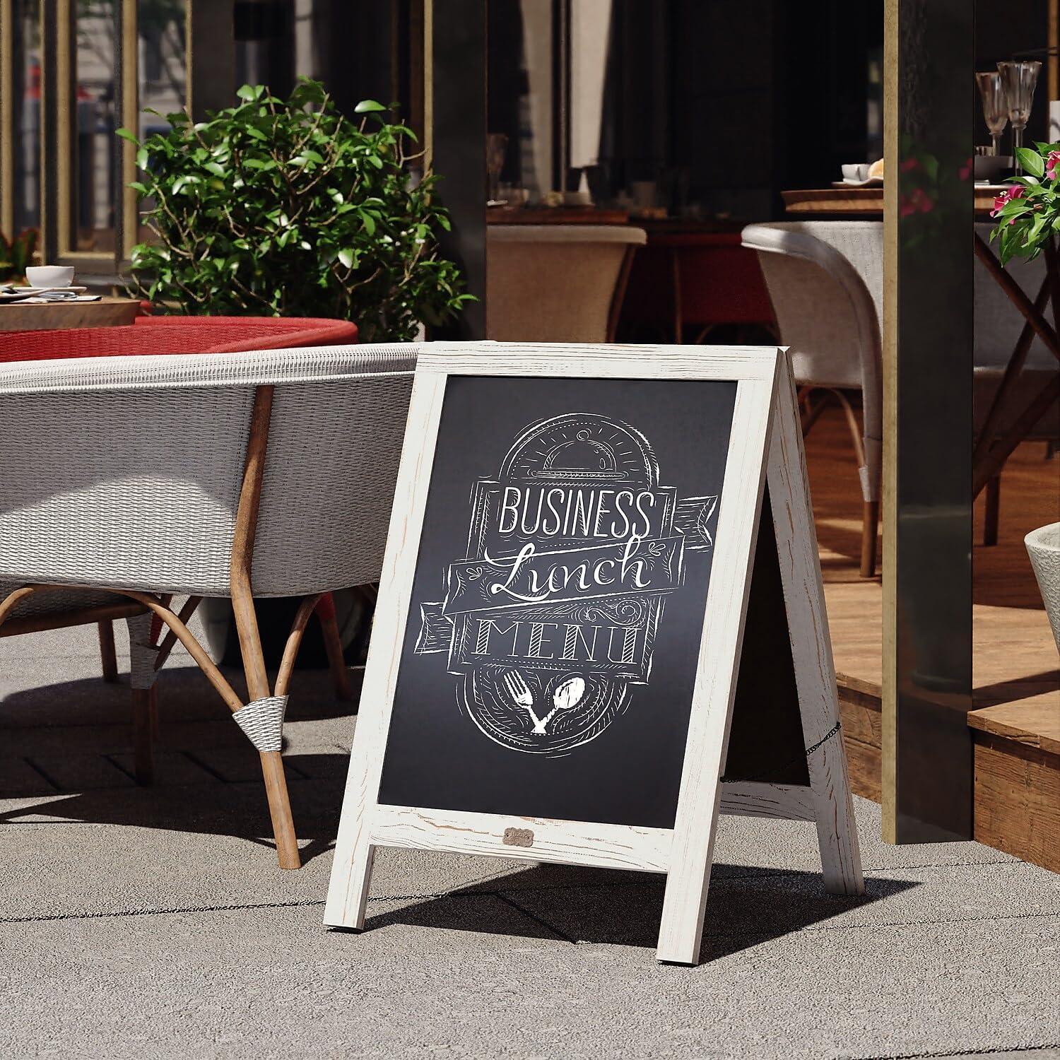 imageFlash Furniture Canterbury Magnetic Chalkboard Sign Robin Blue Wood Frame 30quot x 20quot Freestanding Double Sided Magnetic Chalkboard Surface IndoorOutdoorWhite Wash