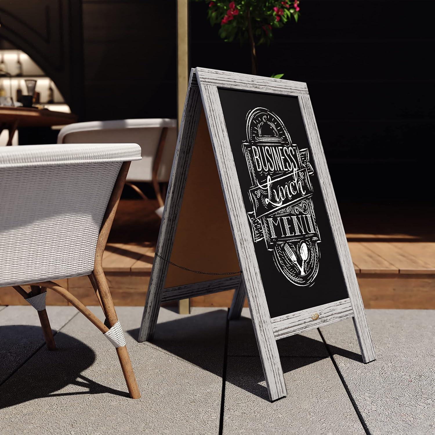 imageFlash Furniture Canterbury Magnetic Chalkboard Sign Set Whitewashed Wood Frame 48quot x 24quot IndoorOutdoor Includes 8 Chalk Markers 10 Stencils 2 MagnetsGray Wash
