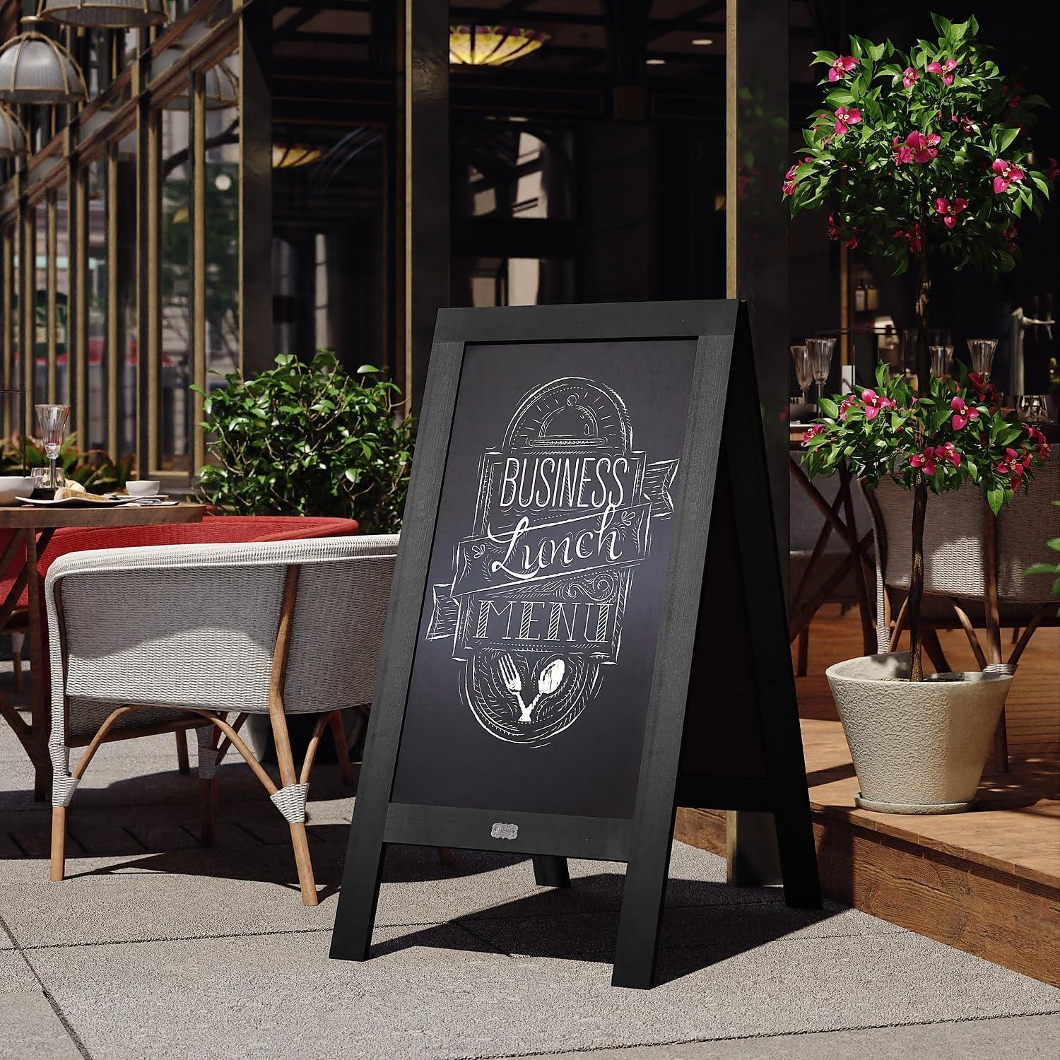 imageFlash Furniture Canterbury Magnetic Chalkboard Sign Set Whitewashed Wood Frame 48quot x 24quot IndoorOutdoor Includes 8 Chalk Markers 10 Stencils 2 MagnetsBlack