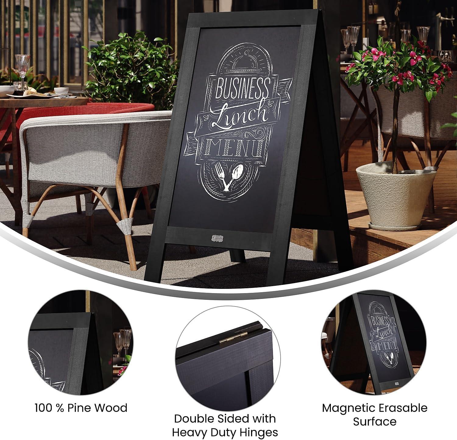 imageFlash Furniture Canterbury Magnetic Chalkboard Sign Set Whitewashed Wood Frame 48quot x 24quot IndoorOutdoor Includes 8 Chalk Markers 10 Stencils 2 MagnetsBlack