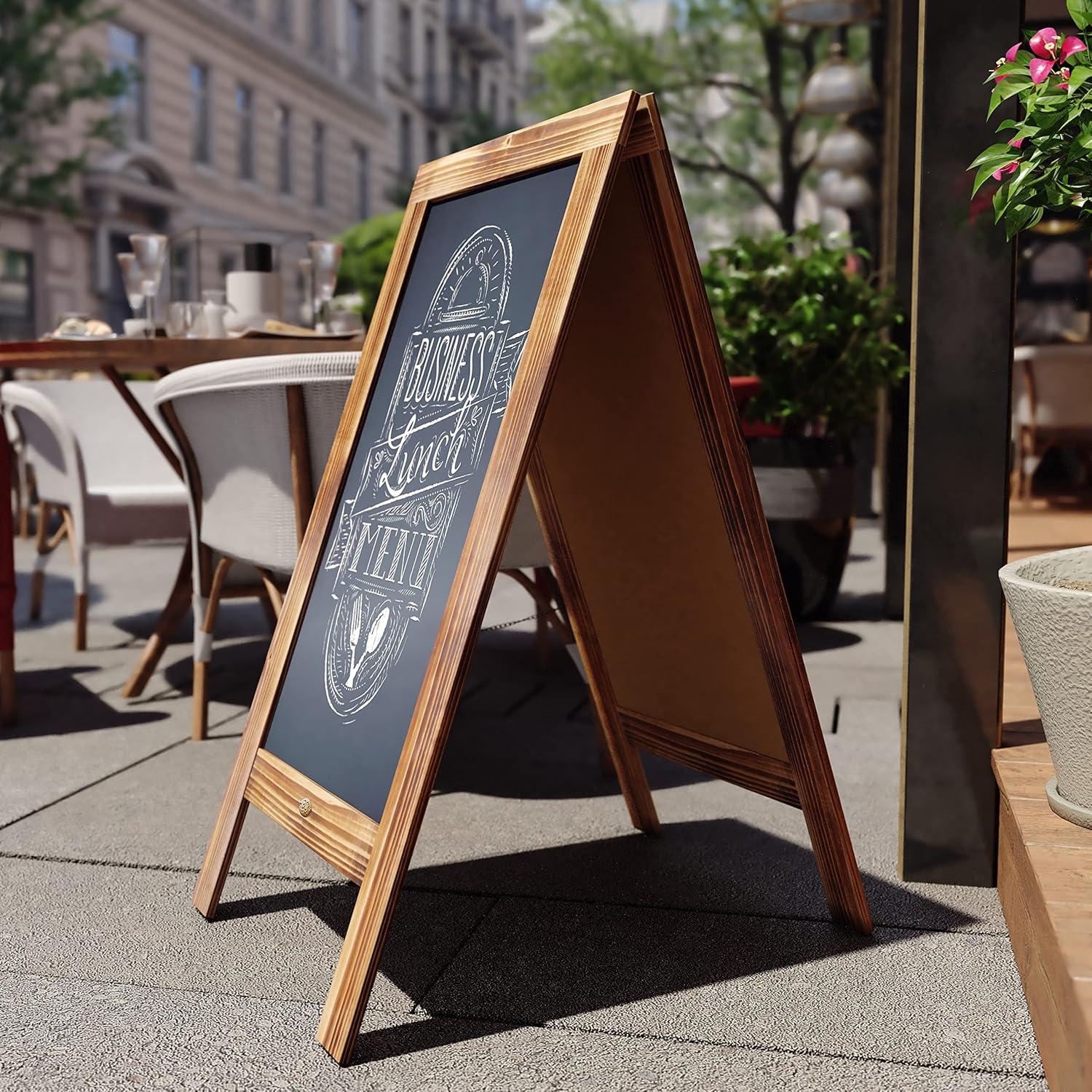 imageFlash Furniture Canterbury Magnetic Chalkboard Sign Set Whitewashed Wood Frame 48quot x 24quot IndoorOutdoor Includes 8 Chalk Markers 10 Stencils 2 MagnetsRustic Brown