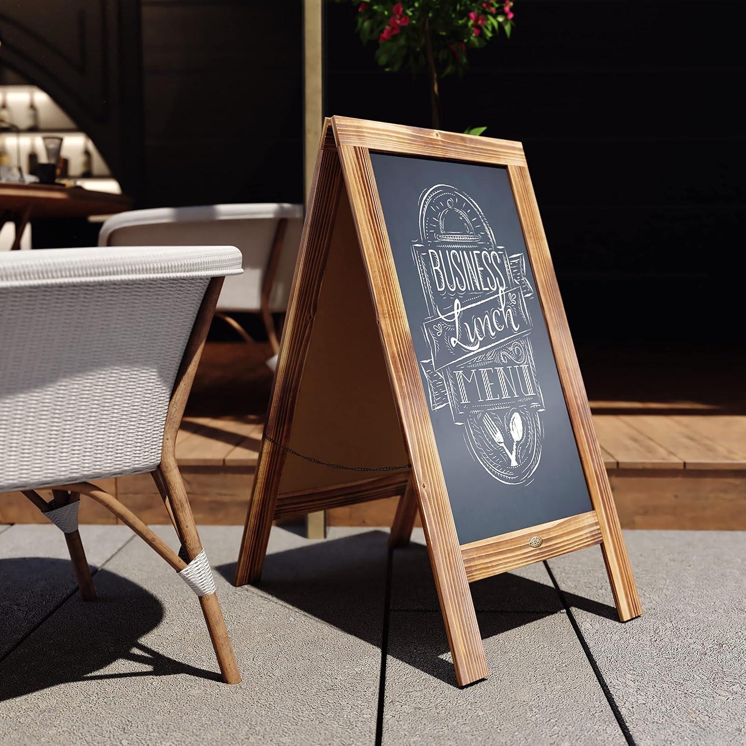 imageFlash Furniture Canterbury Magnetic Chalkboard Sign Set Whitewashed Wood Frame 48quot x 24quot IndoorOutdoor Includes 8 Chalk Markers 10 Stencils 2 MagnetsRustic Brown