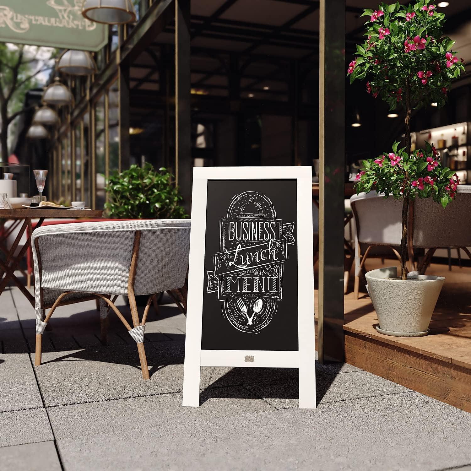 imageFlash Furniture Canterbury Magnetic Chalkboard Sign Set Whitewashed Wood Frame 48quot x 24quot IndoorOutdoor Includes 8 Chalk Markers 10 Stencils 2 MagnetsSolid White