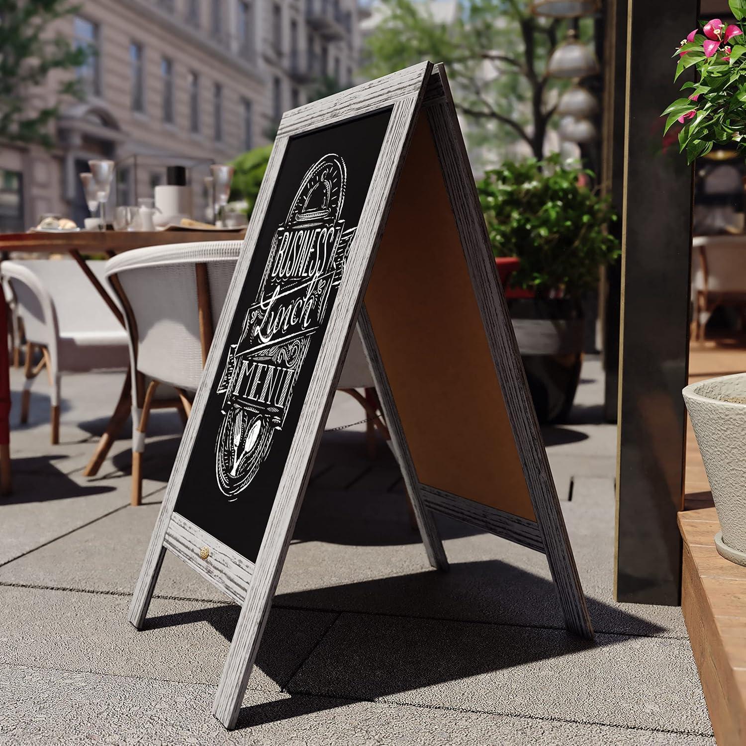 imageFlash Furniture Canterbury Magnetic Chalkboard Sign Set Whitewashed Wood Frame 48quot x 24quot IndoorOutdoor Includes 8 Chalk Markers 10 Stencils 2 MagnetsGray Wash