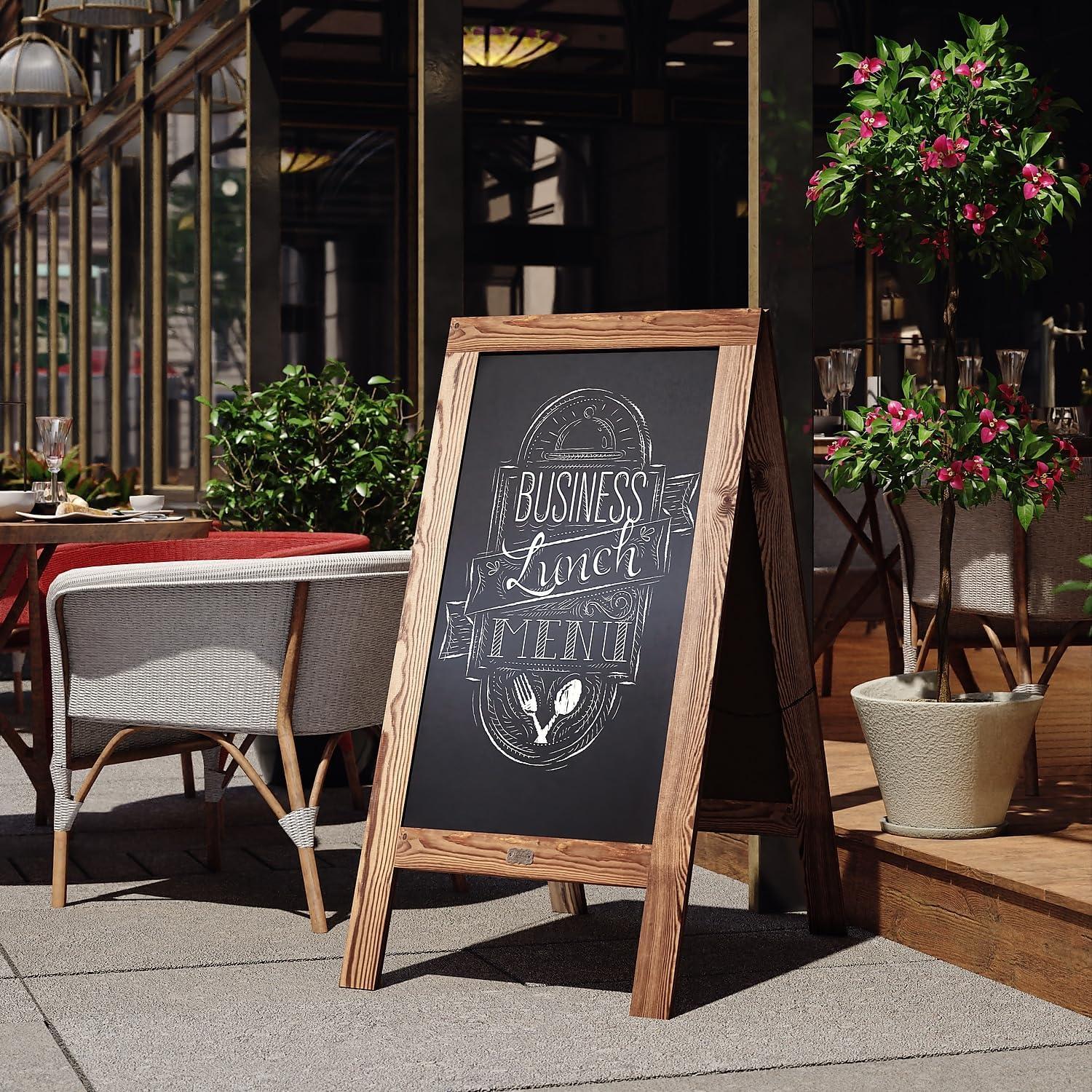 imageFlash Furniture Canterbury Magnetic Chalkboard Sign Set Whitewashed Wood Frame 48quot x 24quot IndoorOutdoor Includes 8 Chalk Markers 10 Stencils 2 MagnetsTorched Brown