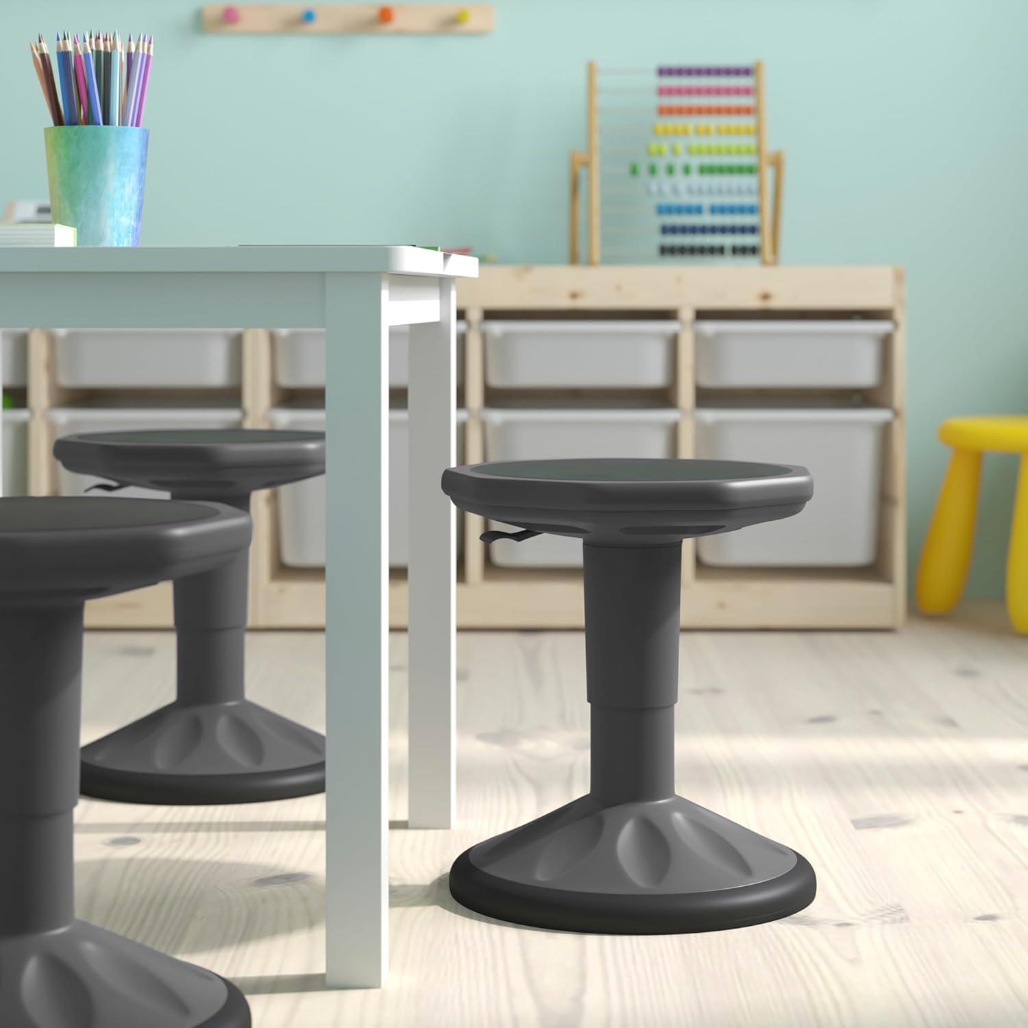 imageFlash Furniture Carter Adjustable Height Kids Active Stool Flexible Gray Stool for Classroom and Home NonSkid Bottom Rubberized Seat 14quot 18quot Seat HeightGrey