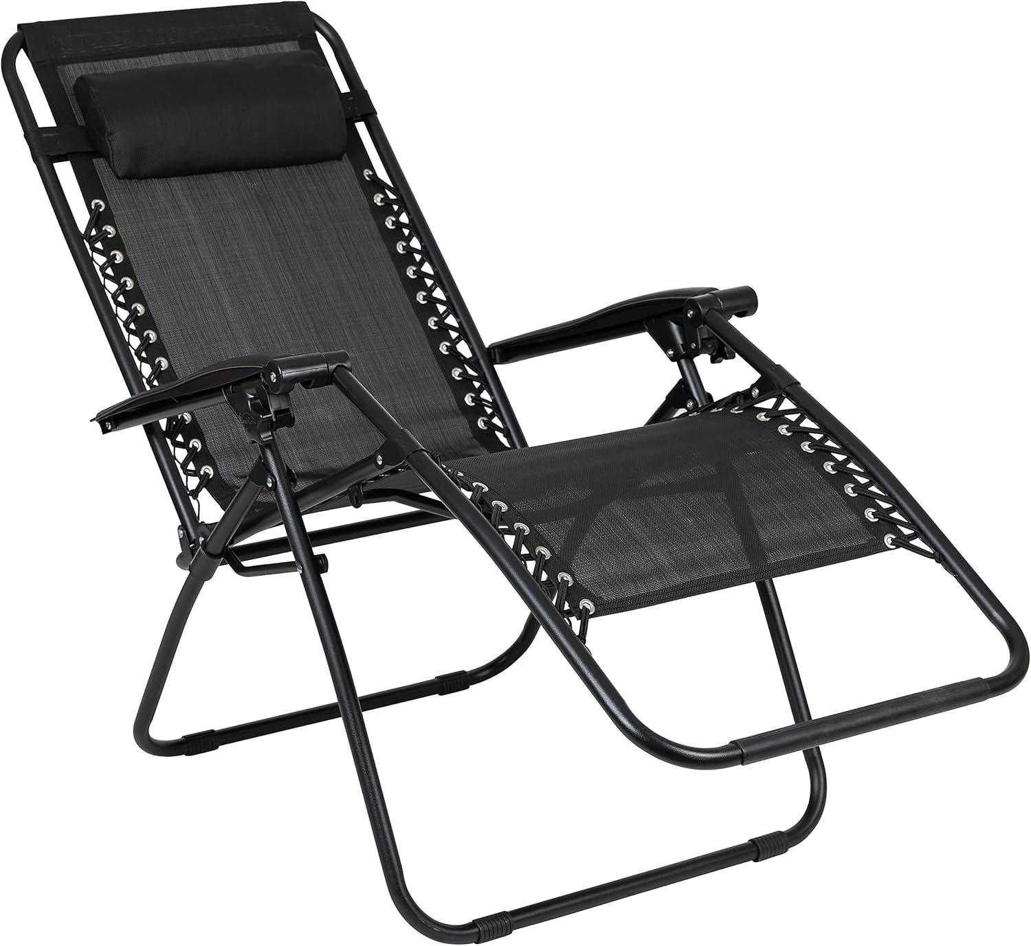 imageFlash Furniture Celestial Adjustable Folding Mesh Zero Gravity Reclining Lounge Chair with Pillow and Cup Holder Tray in Navy Set of 2Black