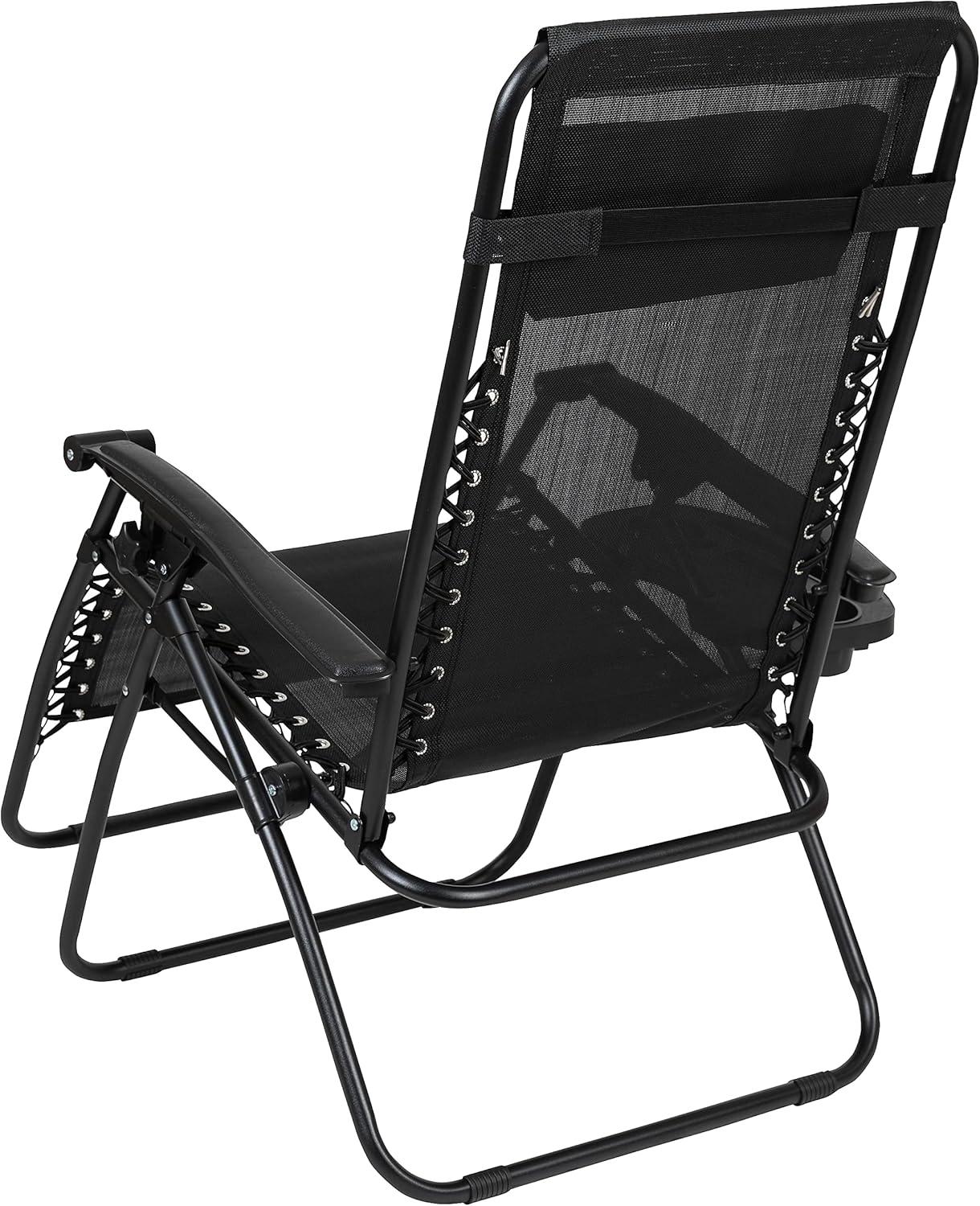 imageFlash Furniture Celestial Adjustable Folding Mesh Zero Gravity Reclining Lounge Chair with Pillow and Cup Holder Tray in Navy Set of 2Black