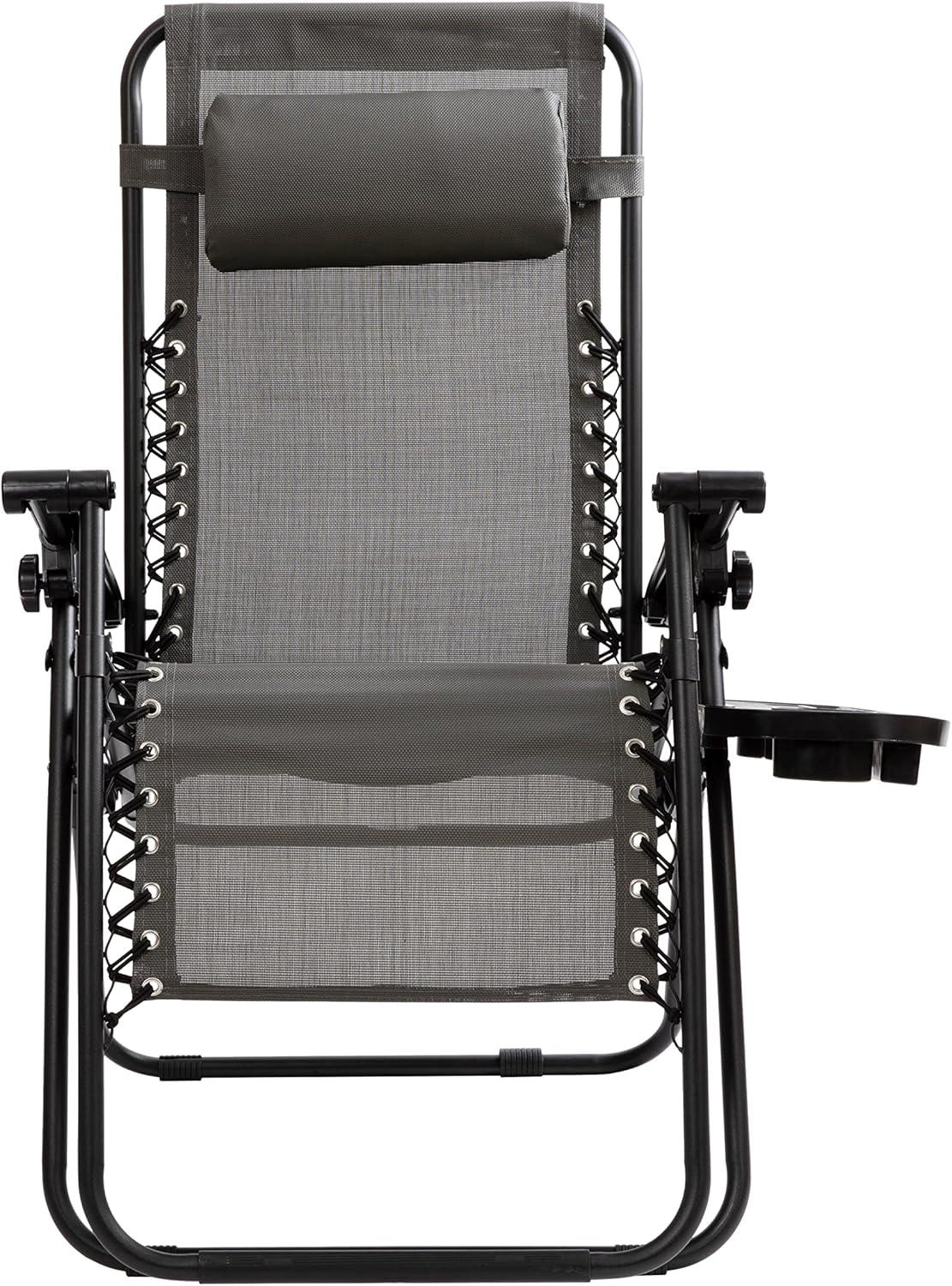 imageFlash Furniture Celestial Adjustable Folding Mesh Zero Gravity Reclining Lounge Chair with Pillow and Cup Holder Tray in Navy Set of 2Grey