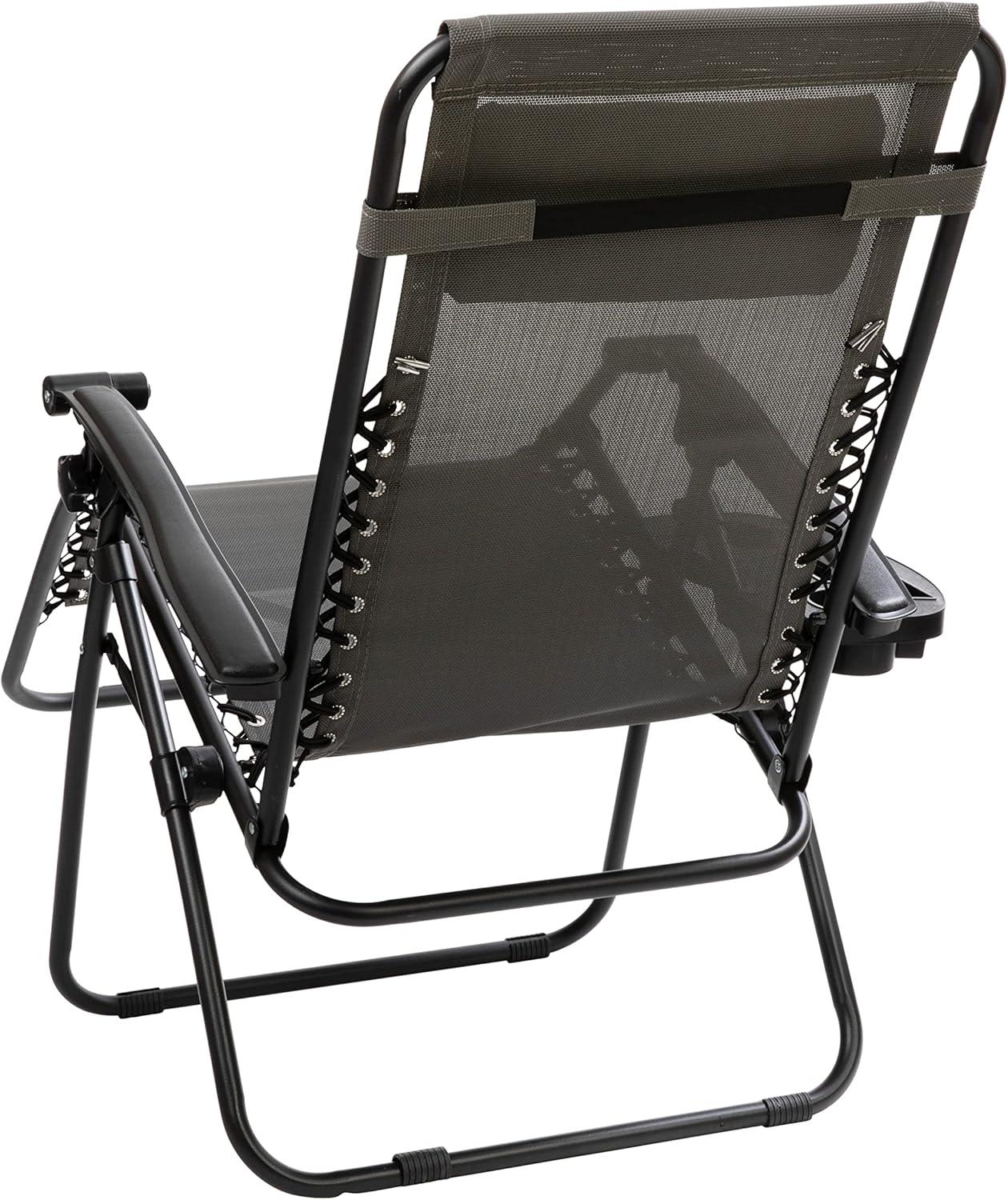 imageFlash Furniture Celestial Adjustable Folding Mesh Zero Gravity Reclining Lounge Chair with Pillow and Cup Holder Tray in Navy Set of 2Grey