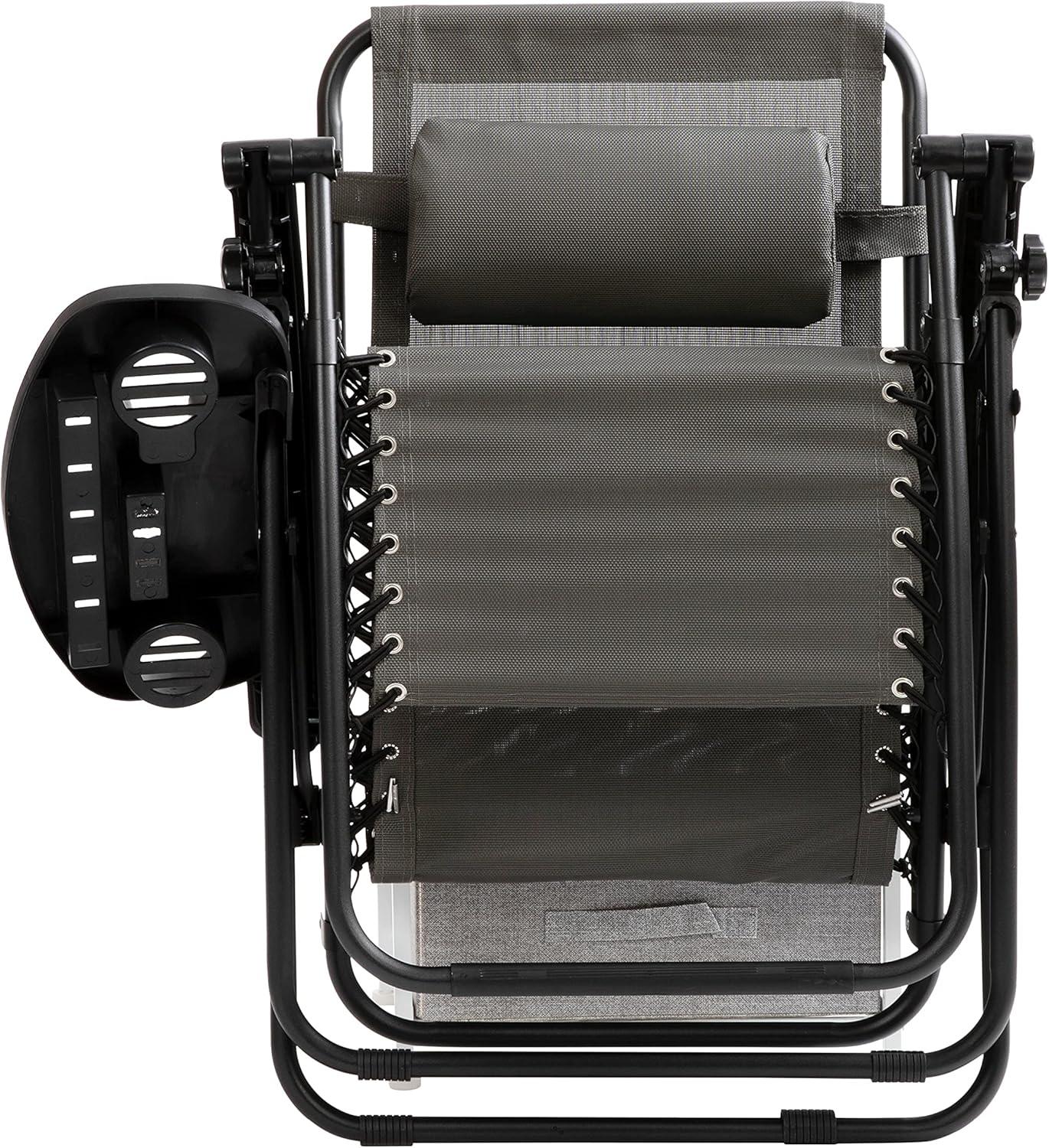 imageFlash Furniture Celestial Adjustable Folding Mesh Zero Gravity Reclining Lounge Chair with Pillow and Cup Holder Tray in Navy Set of 2Grey