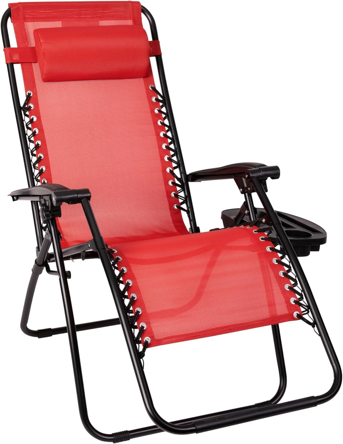 imageFlash Furniture Celestial Adjustable Folding Mesh Zero Gravity Reclining Lounge Chair with Pillow and Cup Holder Tray in Navy Set of 2Red
