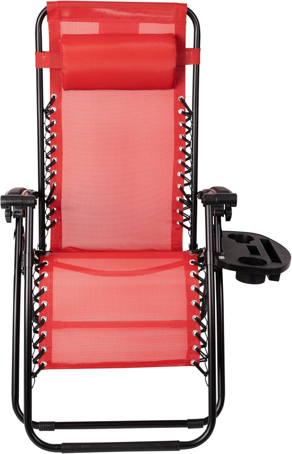 imageFlash Furniture Celestial Adjustable Folding Mesh Zero Gravity Reclining Lounge Chair with Pillow and Cup Holder Tray in Navy Set of 2Red