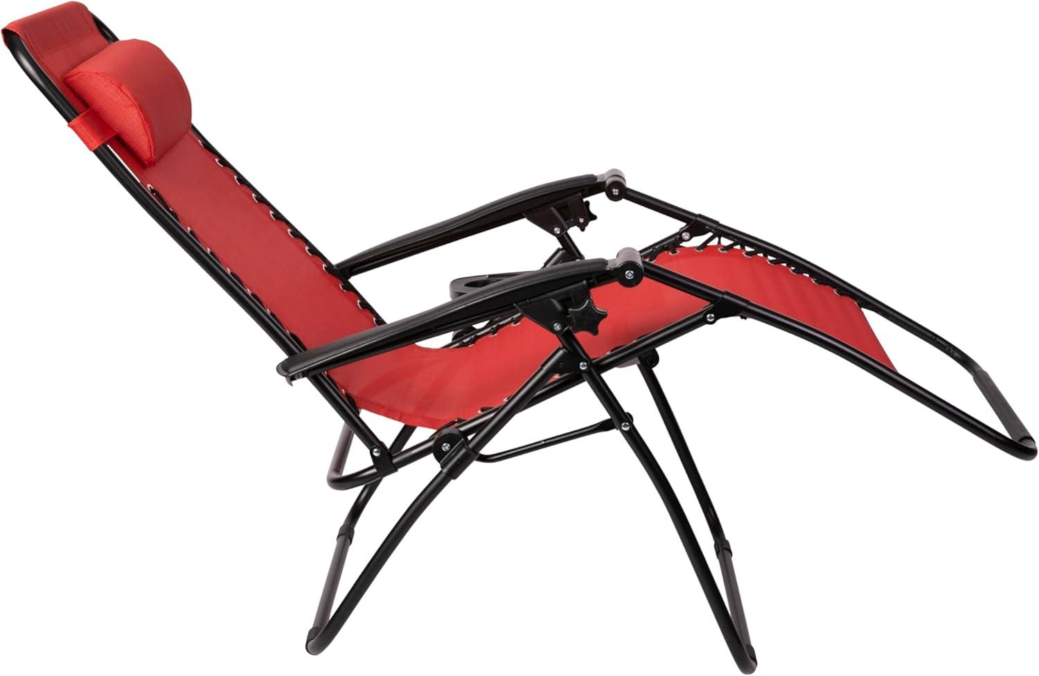 imageFlash Furniture Celestial Adjustable Folding Mesh Zero Gravity Reclining Lounge Chair with Pillow and Cup Holder Tray in Navy Set of 2Red