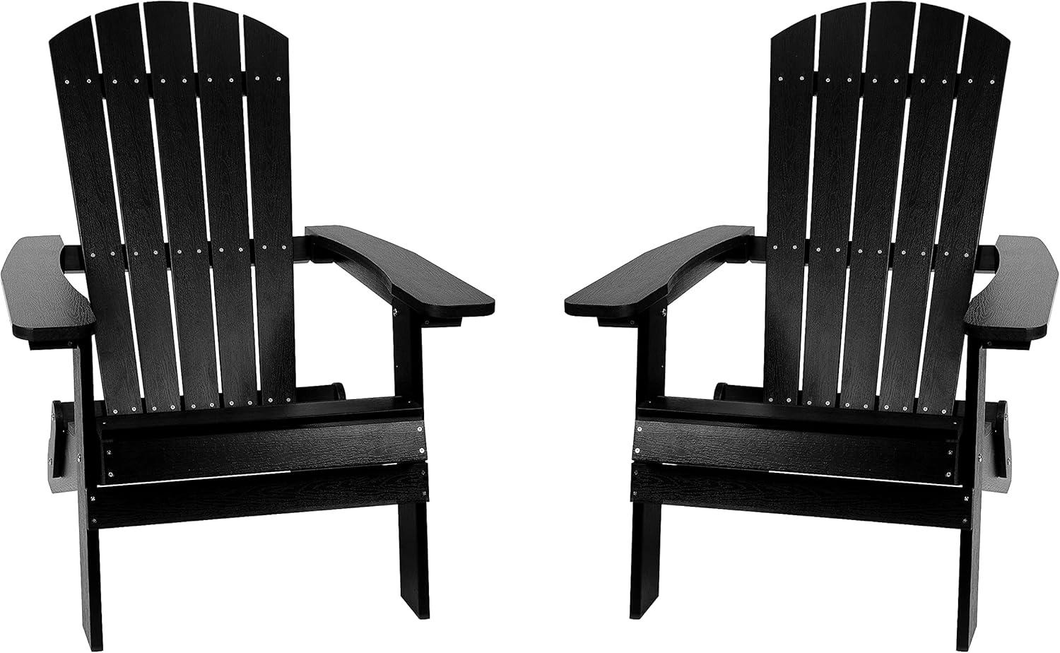 imageFlash Furniture Charlestown Commercial Folding Adirondack Chair Mahogany Poly Resin IndoorOutdoor Weather ResistantBlack
