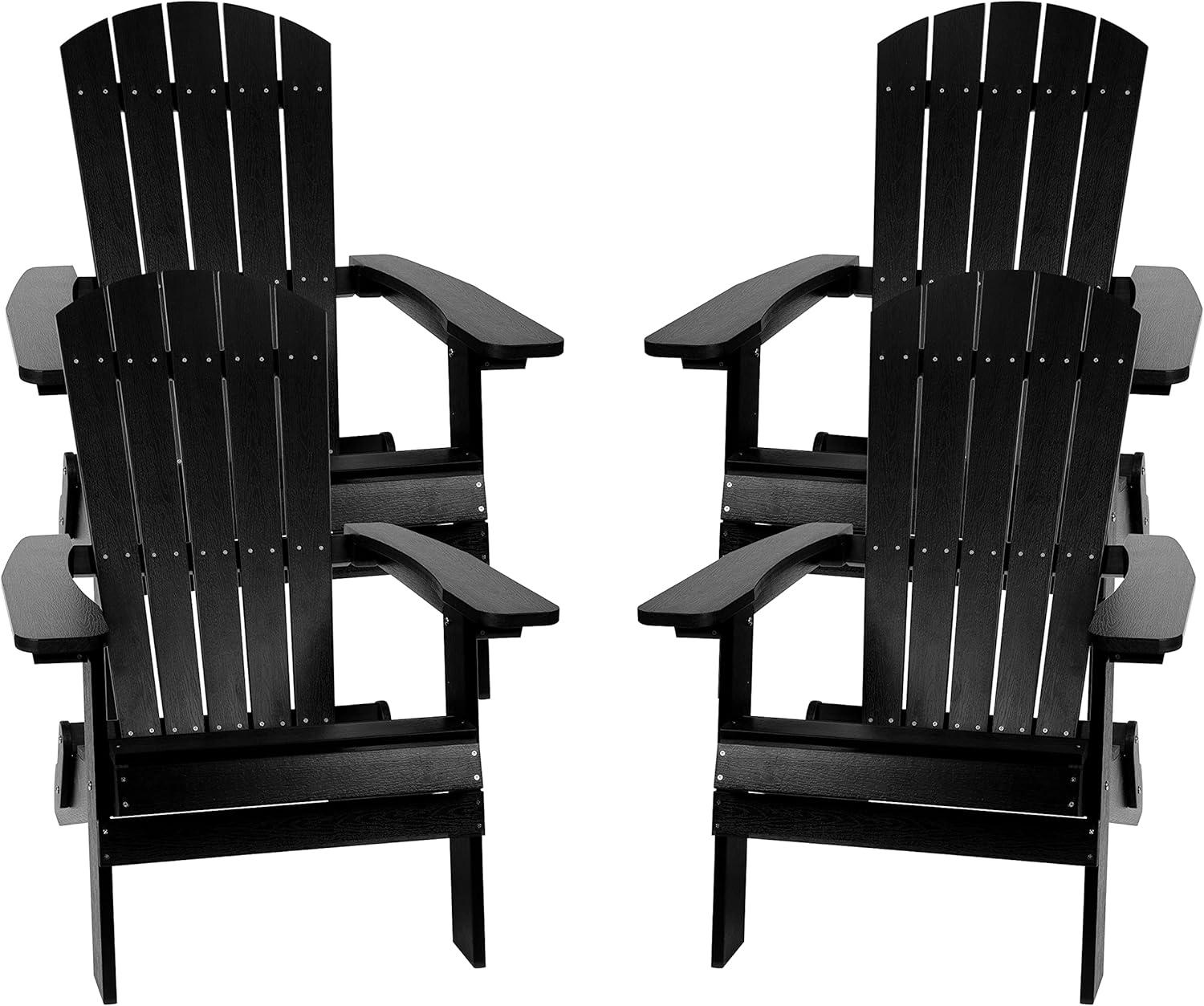 imageFlash Furniture Charlestown Commercial Folding Adirondack Chair Mahogany Poly Resin IndoorOutdoor Weather ResistantBlack