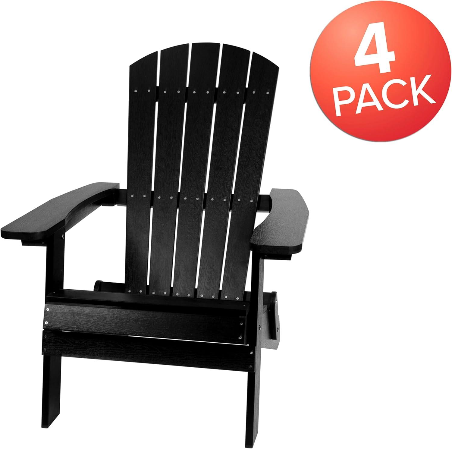 imageFlash Furniture Charlestown Commercial Folding Adirondack Chair Mahogany Poly Resin IndoorOutdoor Weather ResistantBlack