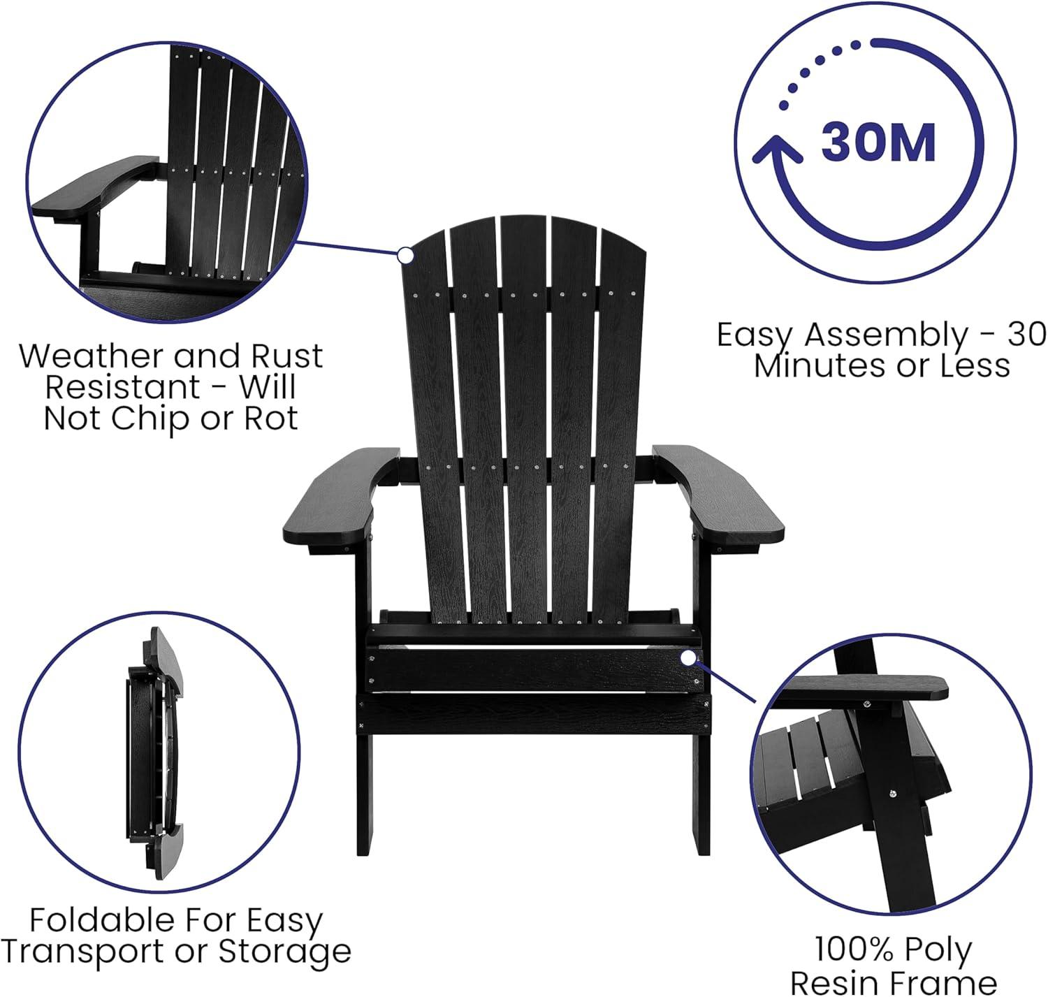 imageFlash Furniture Charlestown Commercial Folding Adirondack Chair Mahogany Poly Resin IndoorOutdoor Weather ResistantBlack