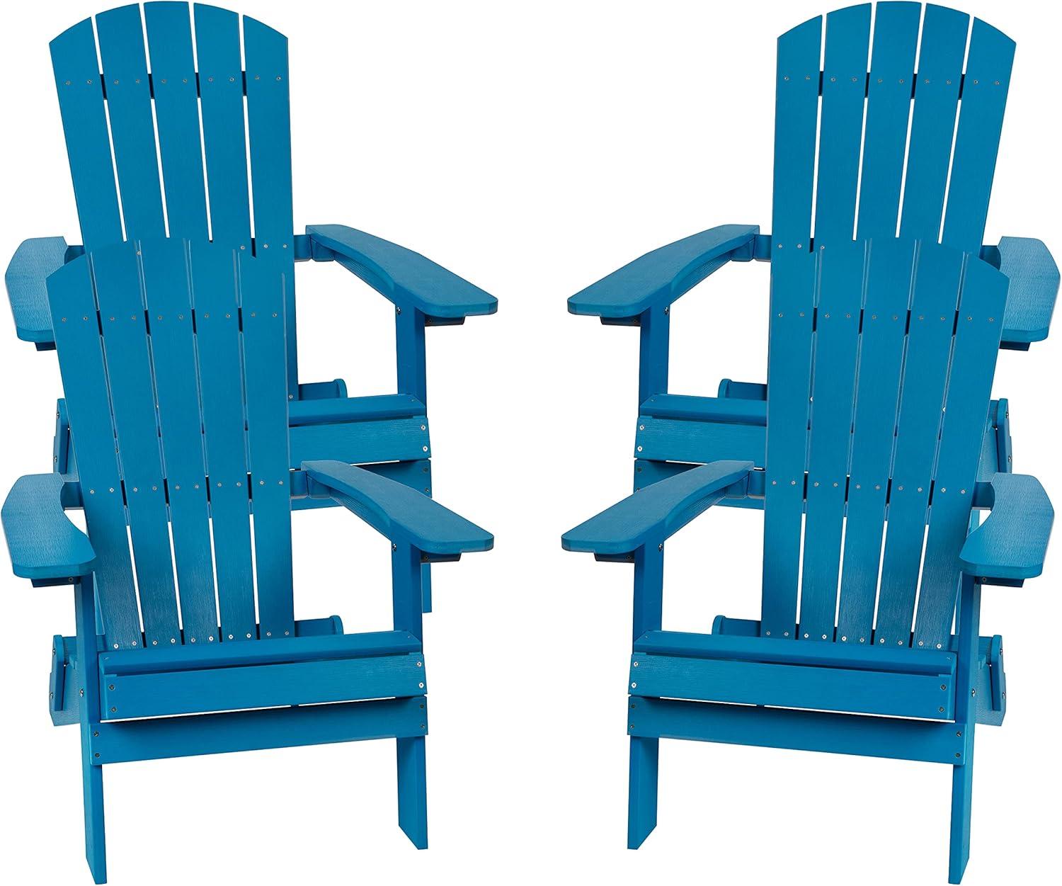 imageFlash Furniture Charlestown Commercial Folding Adirondack Chair Mahogany Poly Resin IndoorOutdoor Weather ResistantBlue