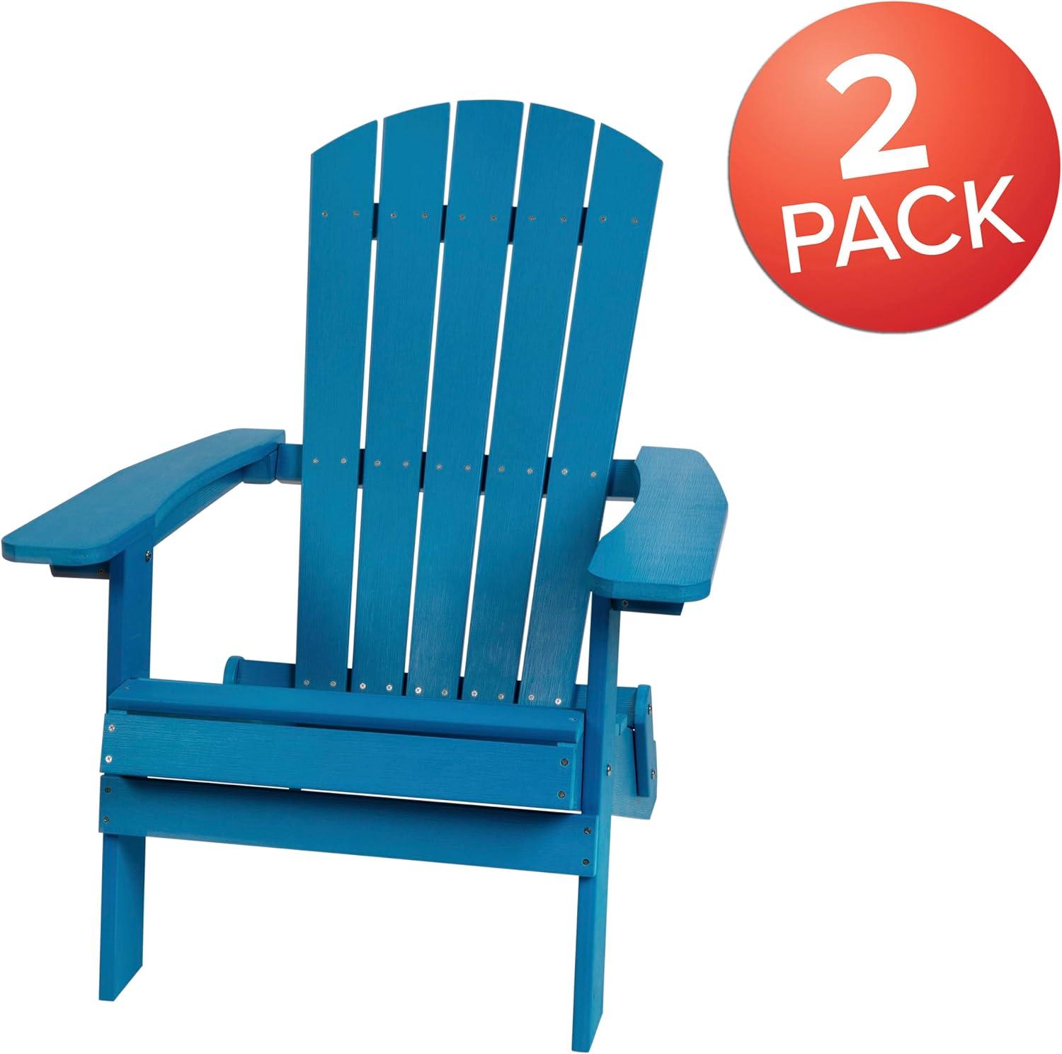 imageFlash Furniture Charlestown Commercial Folding Adirondack Chair Mahogany Poly Resin IndoorOutdoor Weather ResistantBlue
