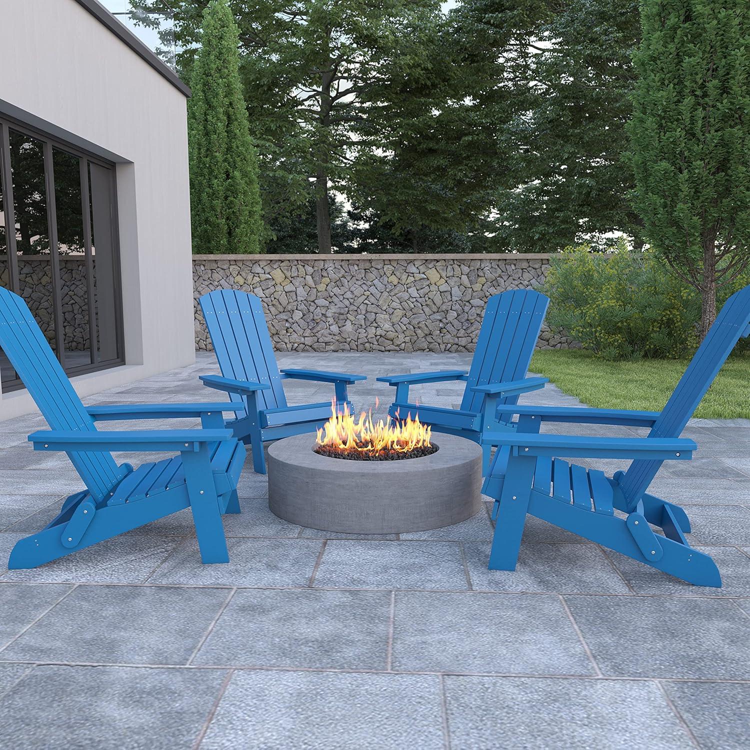 imageFlash Furniture Charlestown Commercial Folding Adirondack Chair Mahogany Poly Resin IndoorOutdoor Weather ResistantBlue
