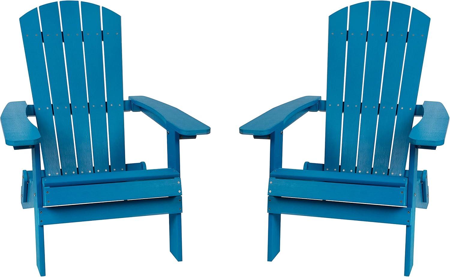 imageFlash Furniture Charlestown Commercial Folding Adirondack Chair Mahogany Poly Resin IndoorOutdoor Weather ResistantBlue