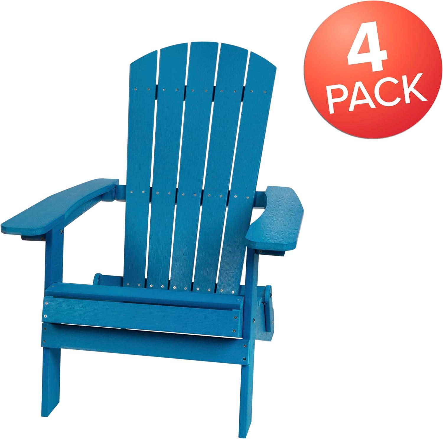 imageFlash Furniture Charlestown Commercial Folding Adirondack Chair Mahogany Poly Resin IndoorOutdoor Weather ResistantBlue