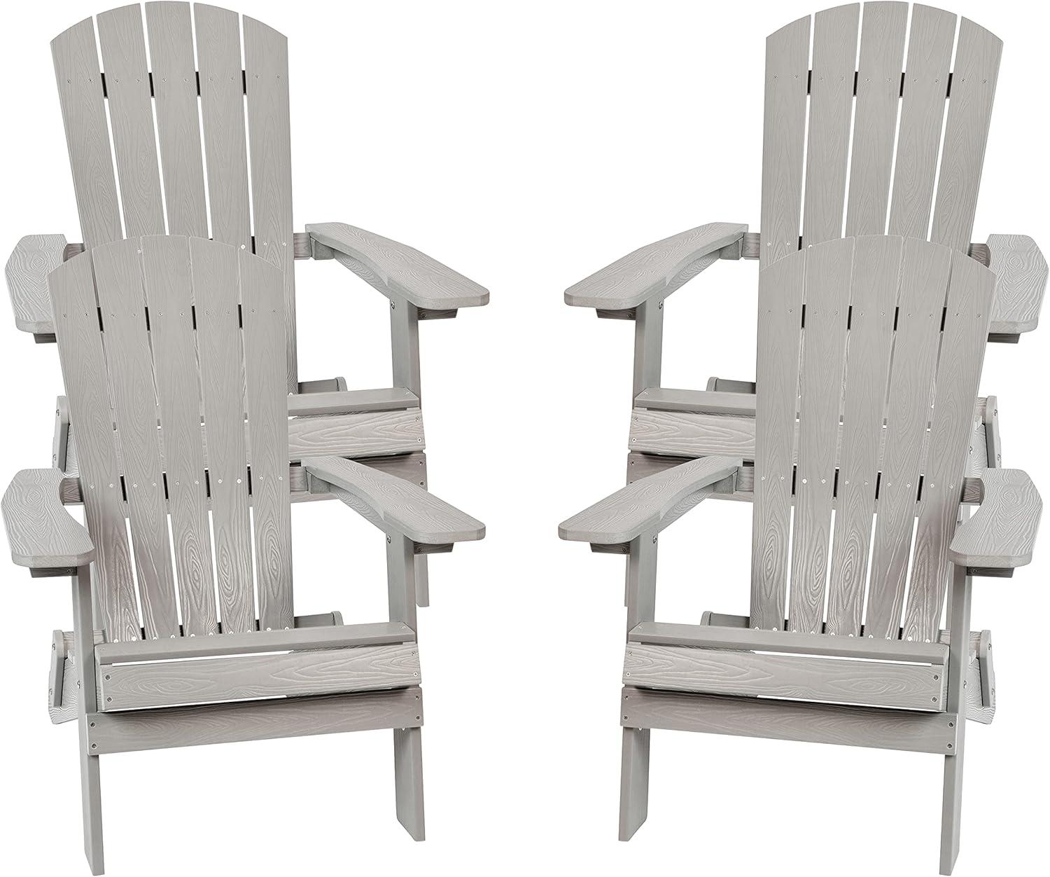 imageFlash Furniture Charlestown Commercial Folding Adirondack Chair Mahogany Poly Resin IndoorOutdoor Weather ResistantGrey