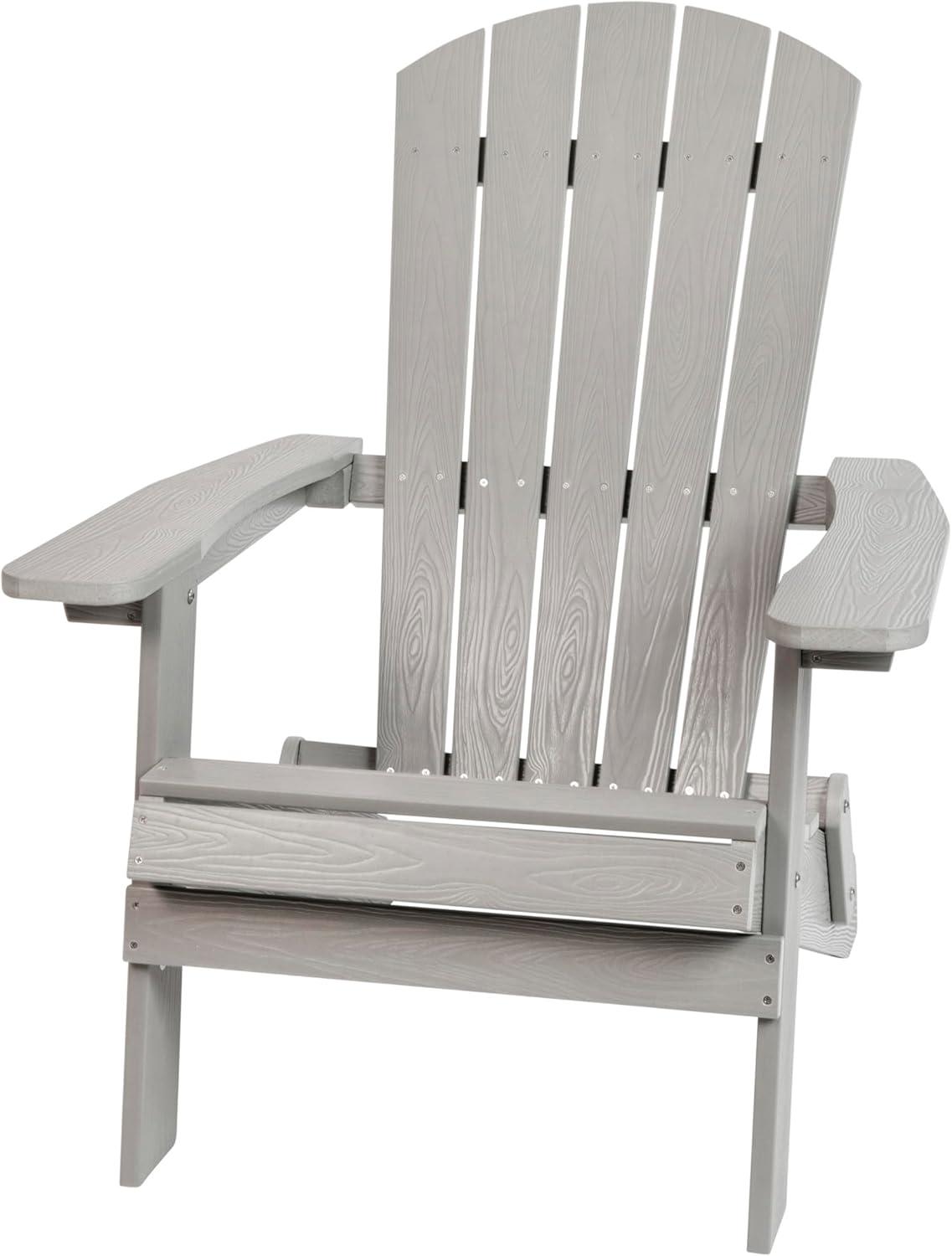 imageFlash Furniture Charlestown Commercial Folding Adirondack Chair Mahogany Poly Resin IndoorOutdoor Weather ResistantGrey