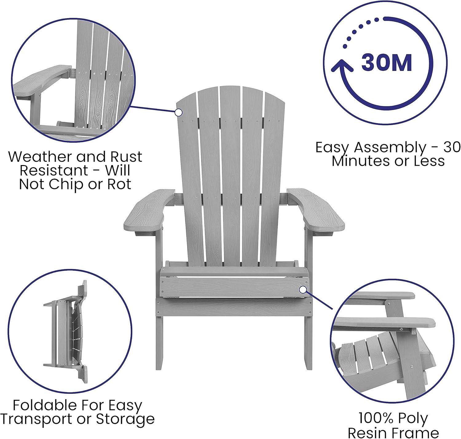 imageFlash Furniture Charlestown Commercial Folding Adirondack Chair Mahogany Poly Resin IndoorOutdoor Weather ResistantGrey