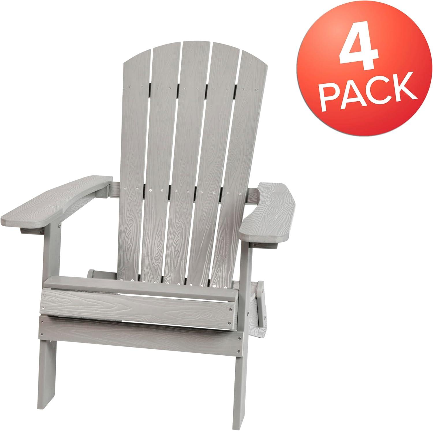imageFlash Furniture Charlestown Commercial Folding Adirondack Chair Mahogany Poly Resin IndoorOutdoor Weather ResistantGrey