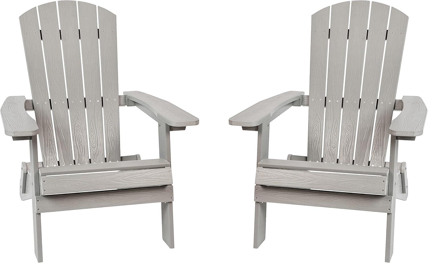imageFlash Furniture Charlestown Commercial Folding Adirondack Chair Mahogany Poly Resin IndoorOutdoor Weather ResistantGrey