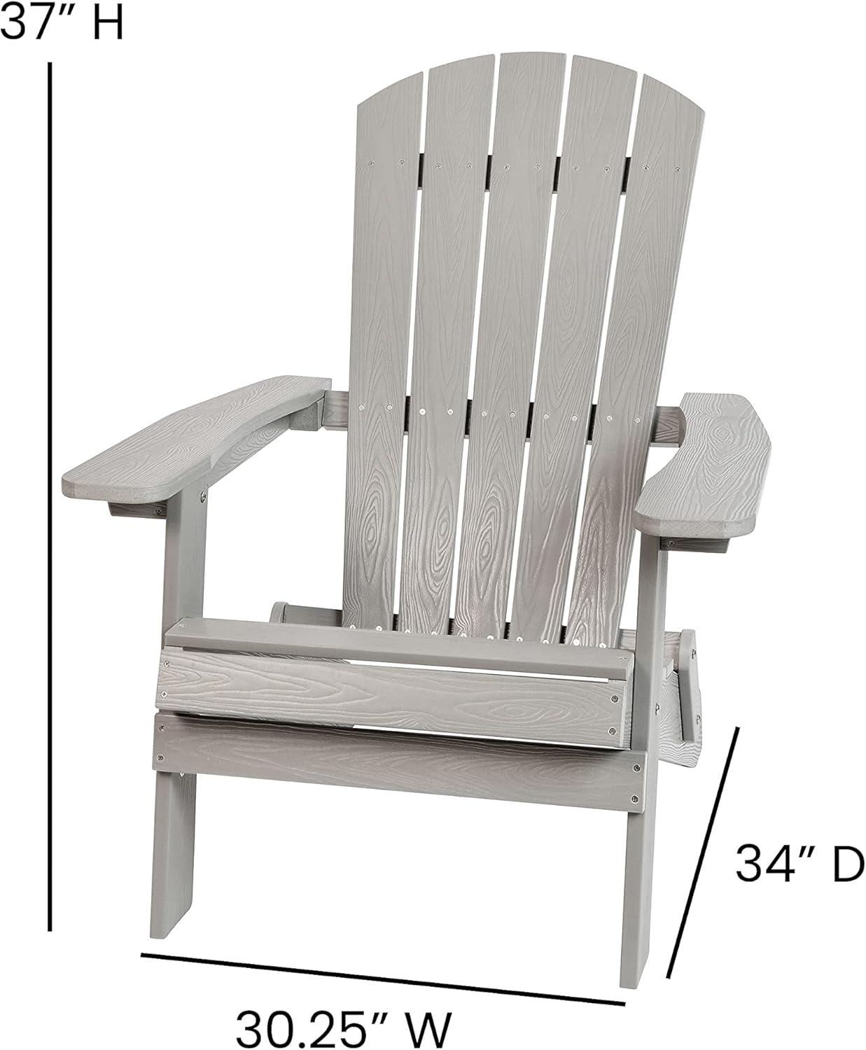 imageFlash Furniture Charlestown Commercial Folding Adirondack Chair Mahogany Poly Resin IndoorOutdoor Weather ResistantGrey