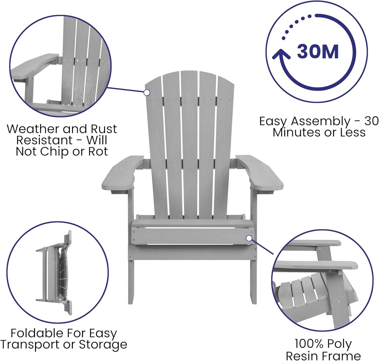imageFlash Furniture Charlestown Commercial Folding Adirondack Chair Mahogany Poly Resin IndoorOutdoor Weather ResistantGrey