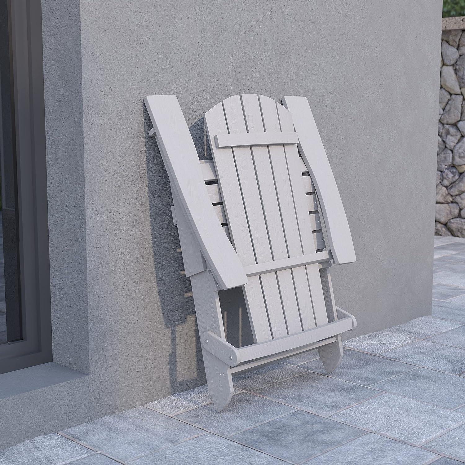imageFlash Furniture Charlestown Commercial Folding Adirondack Chair Mahogany Poly Resin IndoorOutdoor Weather ResistantGrey