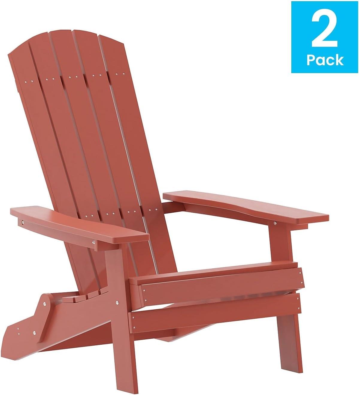 imageFlash Furniture Charlestown Commercial Folding Adirondack Chair Mahogany Poly Resin IndoorOutdoor Weather ResistantRed