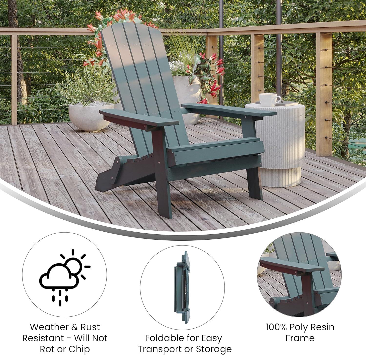 imageFlash Furniture Charlestown Commercial Folding Adirondack Chair Mahogany Poly Resin IndoorOutdoor Weather ResistantSea Foam