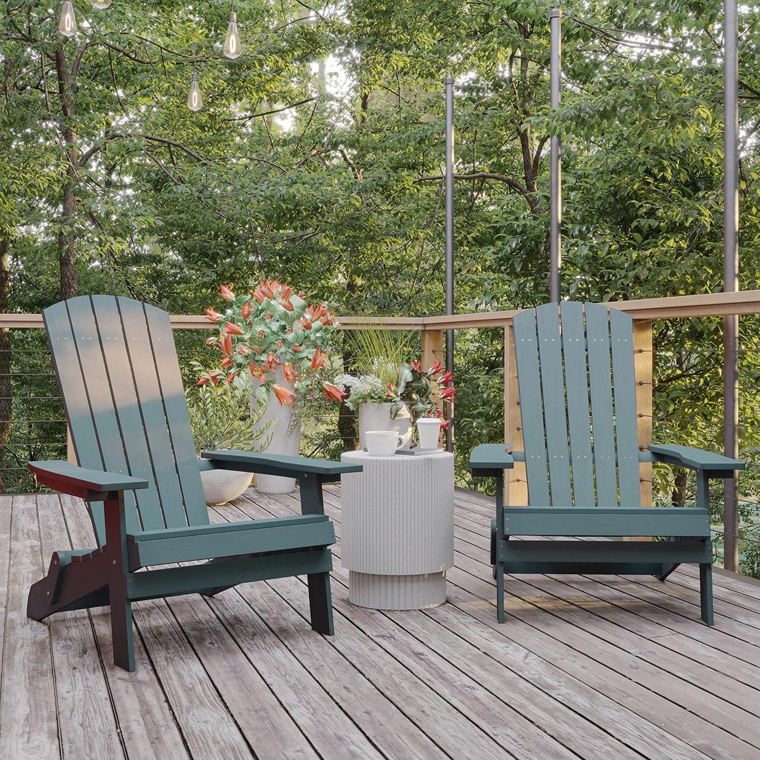 imageFlash Furniture Charlestown Commercial Folding Adirondack Chair Mahogany Poly Resin IndoorOutdoor Weather ResistantSea Foam