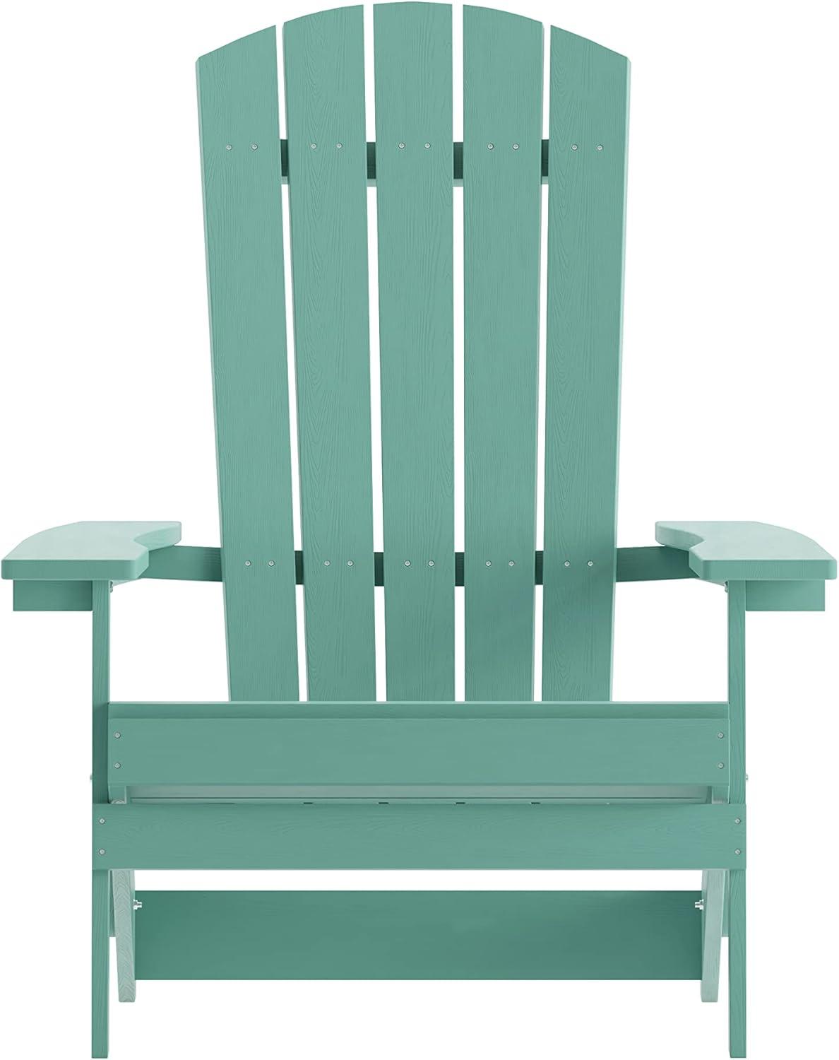 imageFlash Furniture Charlestown Commercial Folding Adirondack Chair Mahogany Poly Resin IndoorOutdoor Weather ResistantSea Foam