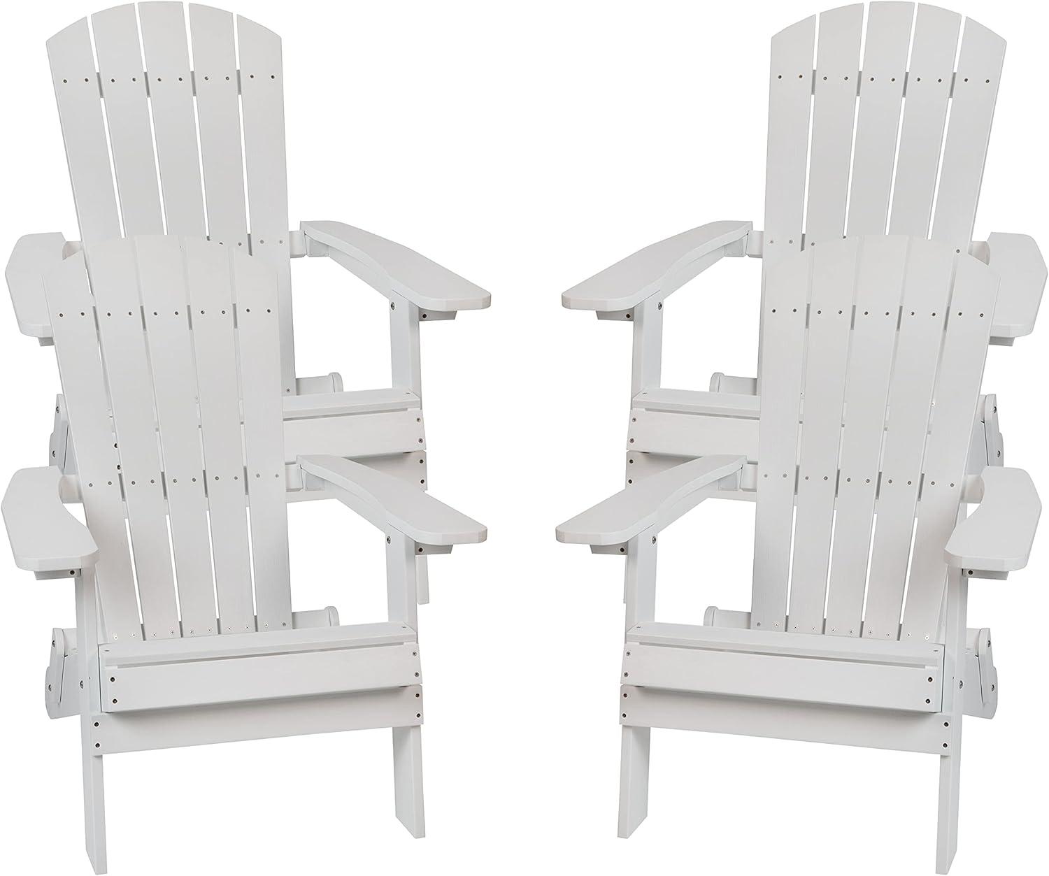 imageFlash Furniture Charlestown Commercial Folding Adirondack Chair Mahogany Poly Resin IndoorOutdoor Weather ResistantWhite